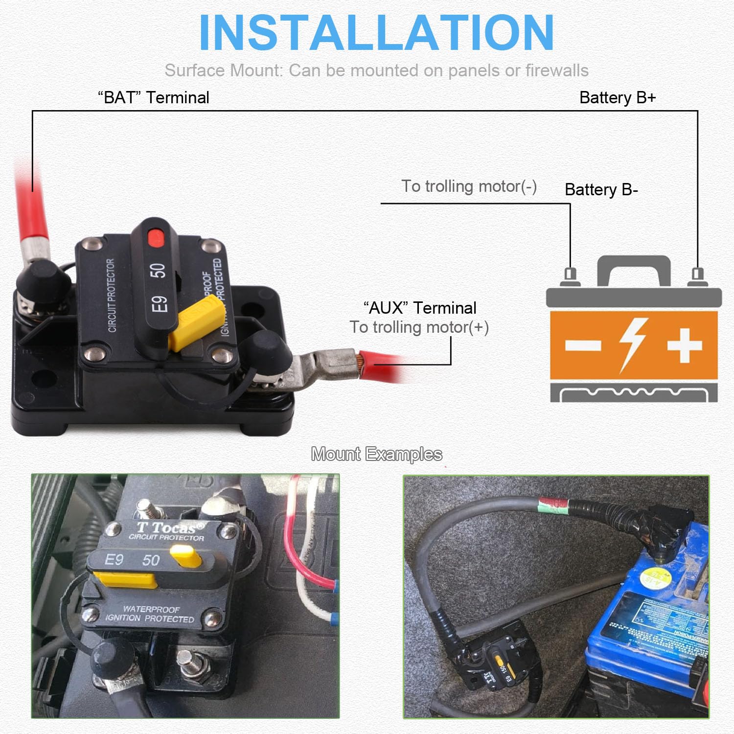 T Tocas 30 Amp Circuit Breaker With Recessed Switch Design For Boat Trolling Motor Marine Atv | Waterpoof Ip67 Protection With M