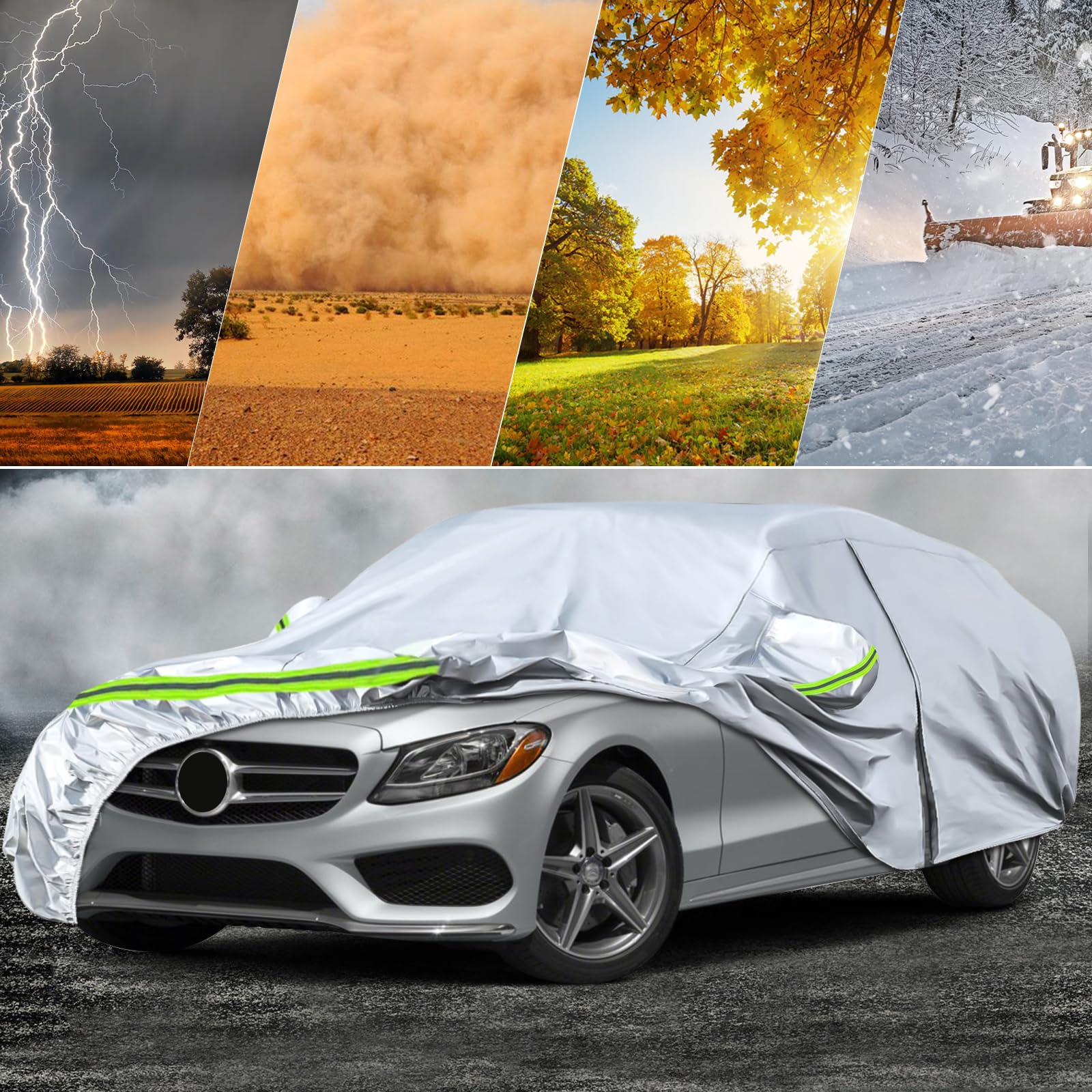 Waterproof Car Covers Replace For 2008-2025 Mercedes Benz C-Class C250 C300 C350, 6 Layers Silver All Weather Car Cover With Zip