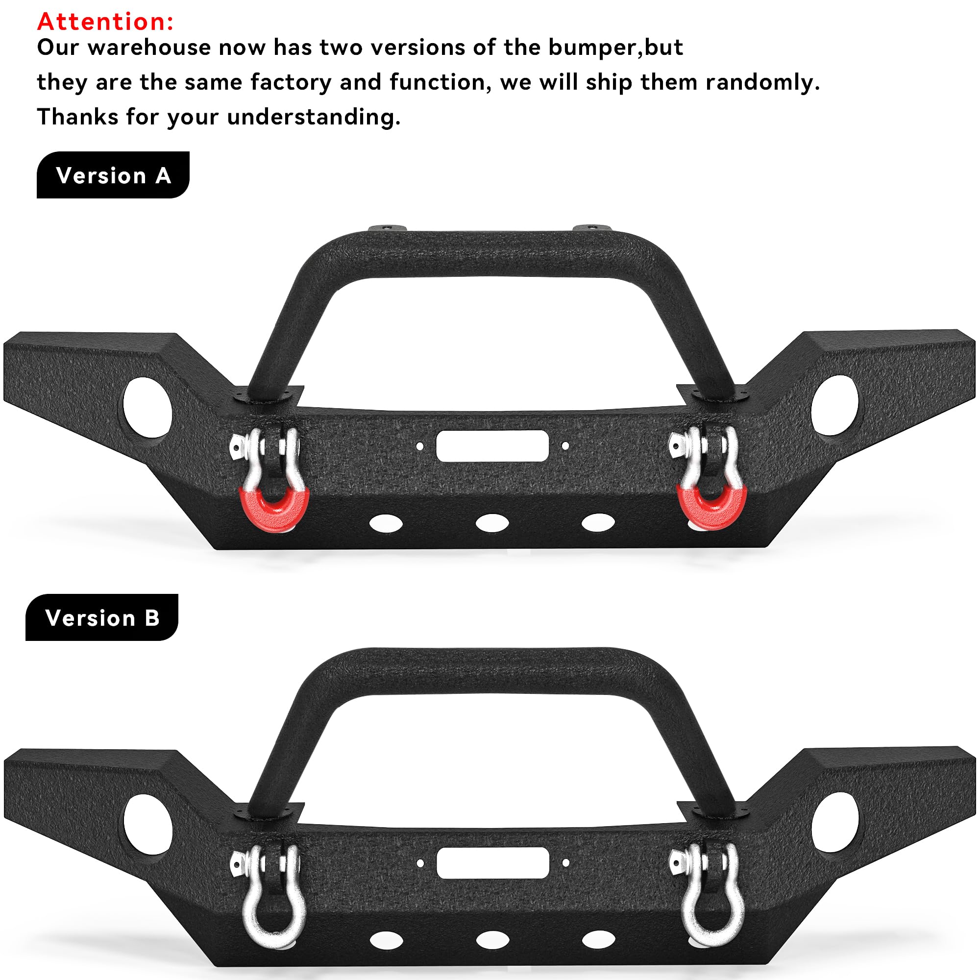 Ledkingdomus Front& Rear Bumper Compatible With 07-18 Jeep Wrangler Jk And Jk Unlimited W/Fog Lights Hole, Winch Plate, Rear Bum