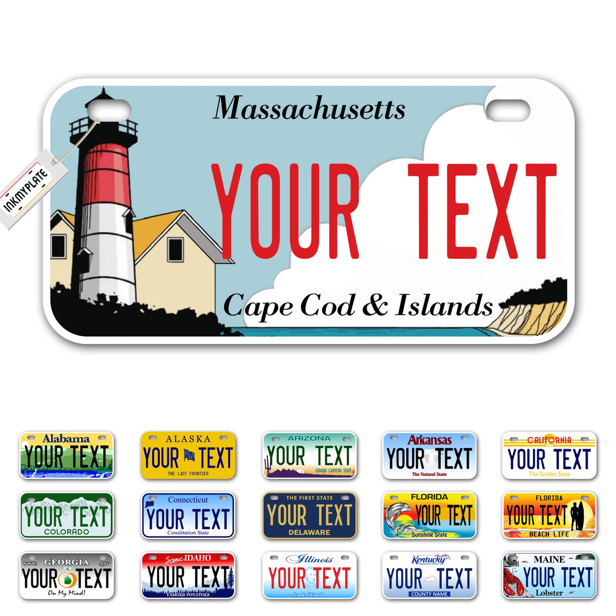 Inkmyplate Personalized Massachusetts Small License Plate | Bike 6X3 Inch | Select From All 50 States | 3 Sizes | Custom License