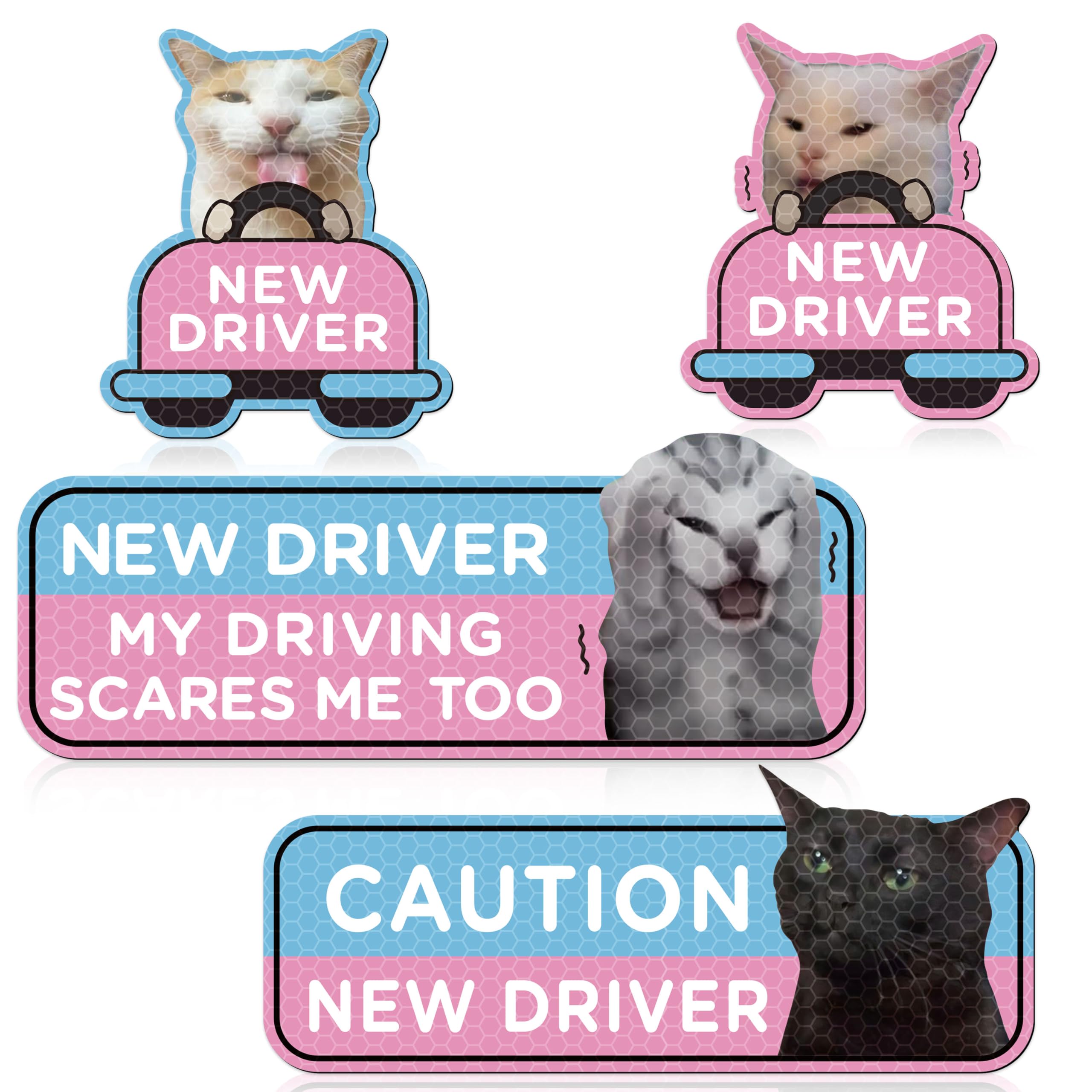 CNhoqc Student Driver Car Magnet - 4 Pcs Screaming Cat Please Be Patient Student New Driver Car Automotive Magnet Bumper Sticker