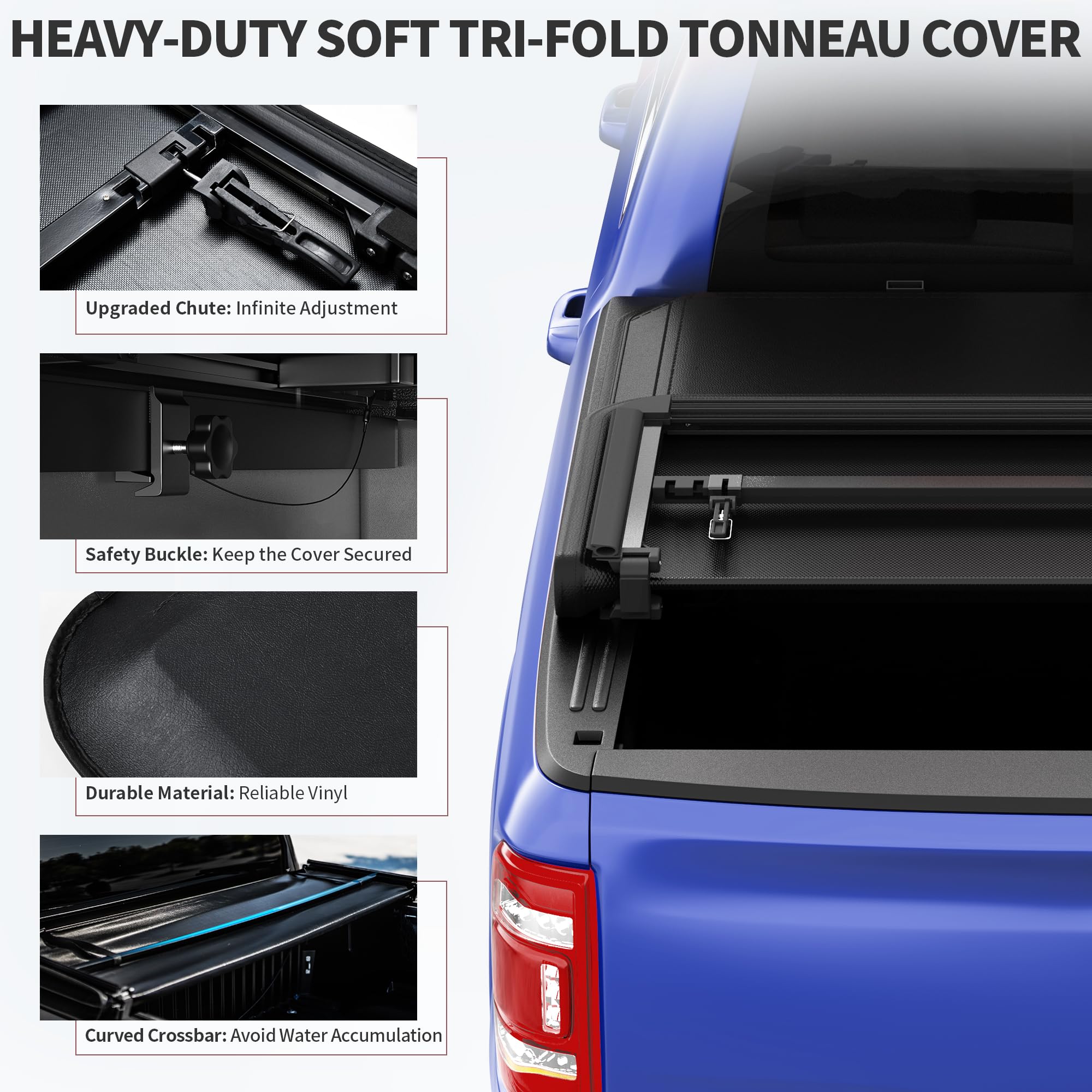 Oedro Soft Tri-Fold Truck Bed Tonneau Cover Compatible With 2005-2015 Toyota Tacoma With 5Ft Bed, Fleetside With Track Rail Syst