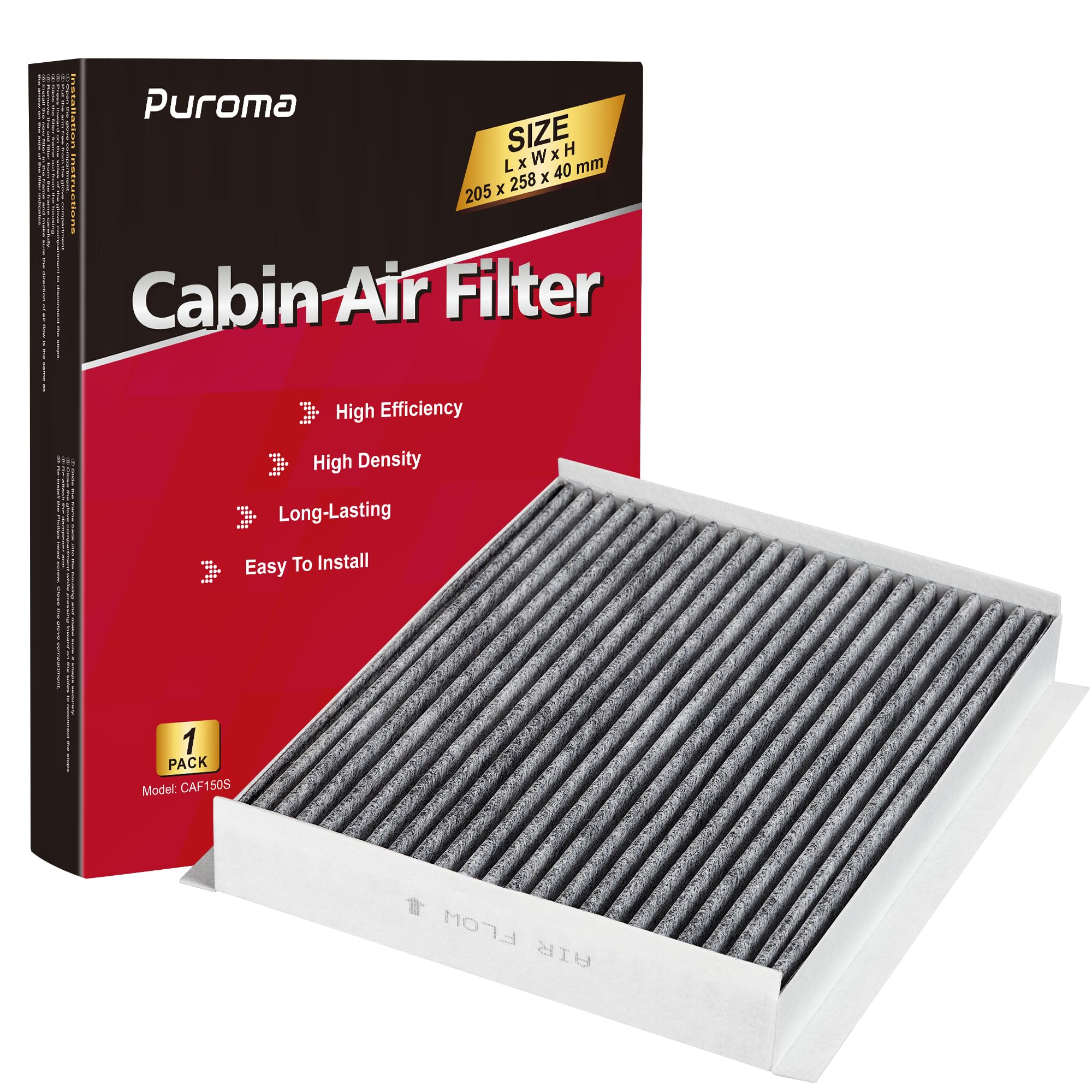 Puroma Cabin Air Filter With Activated Charcoal Layer, Replacement For Cf12150, 6081C, 12150-C1, Compatible With Ford Expedition, F-150, F-250, F-350, F-450, F-550 Super Duty, Lincoln Navigator