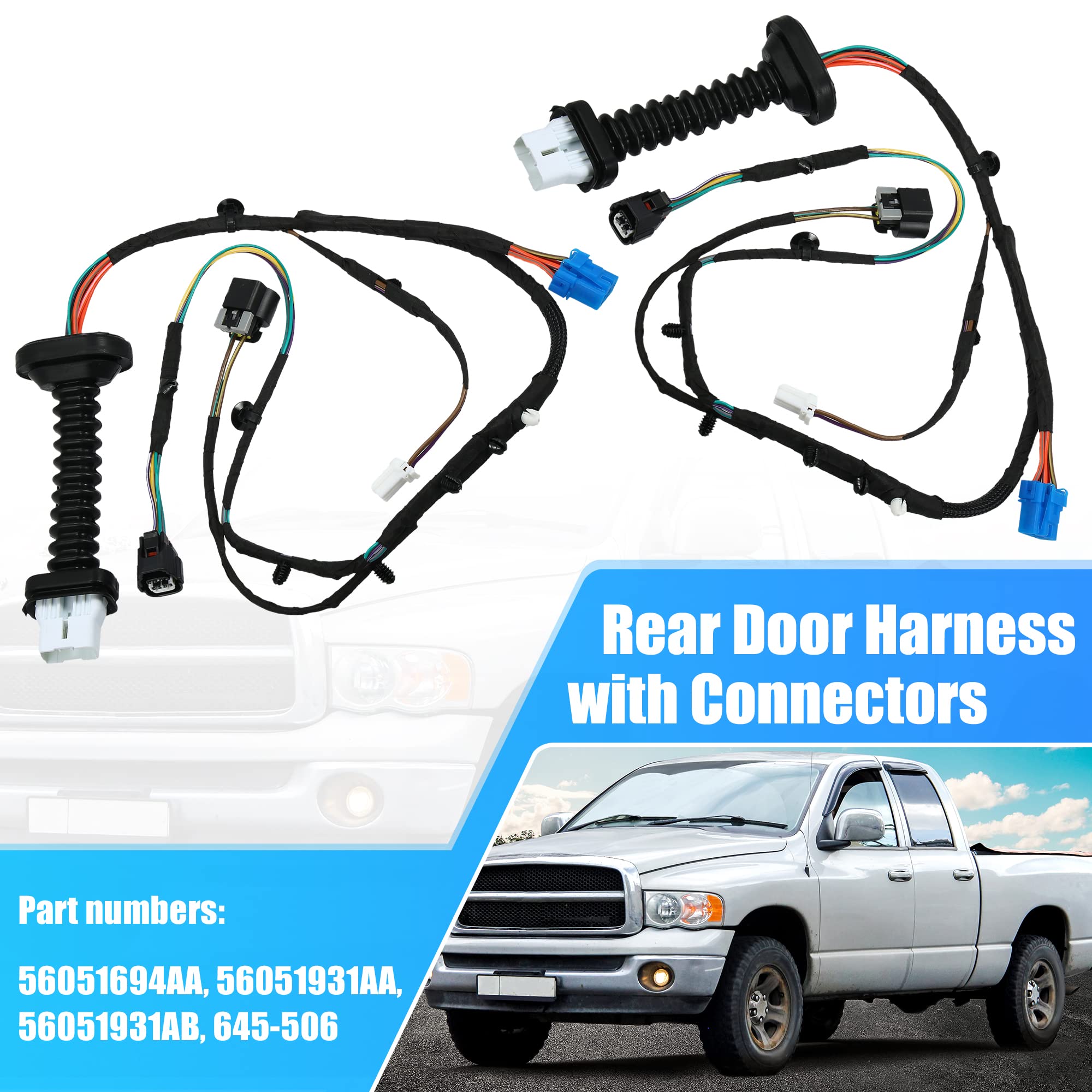 X Autohaux 2Pcs Rear Door Harness With Connectors For Dodge For Ram 1500 2500 3500 4500 5500 56051931Aa 56051931Ab 56051694Aa 645-506 Automotive Rear Door Wiring Harness Left Right Side