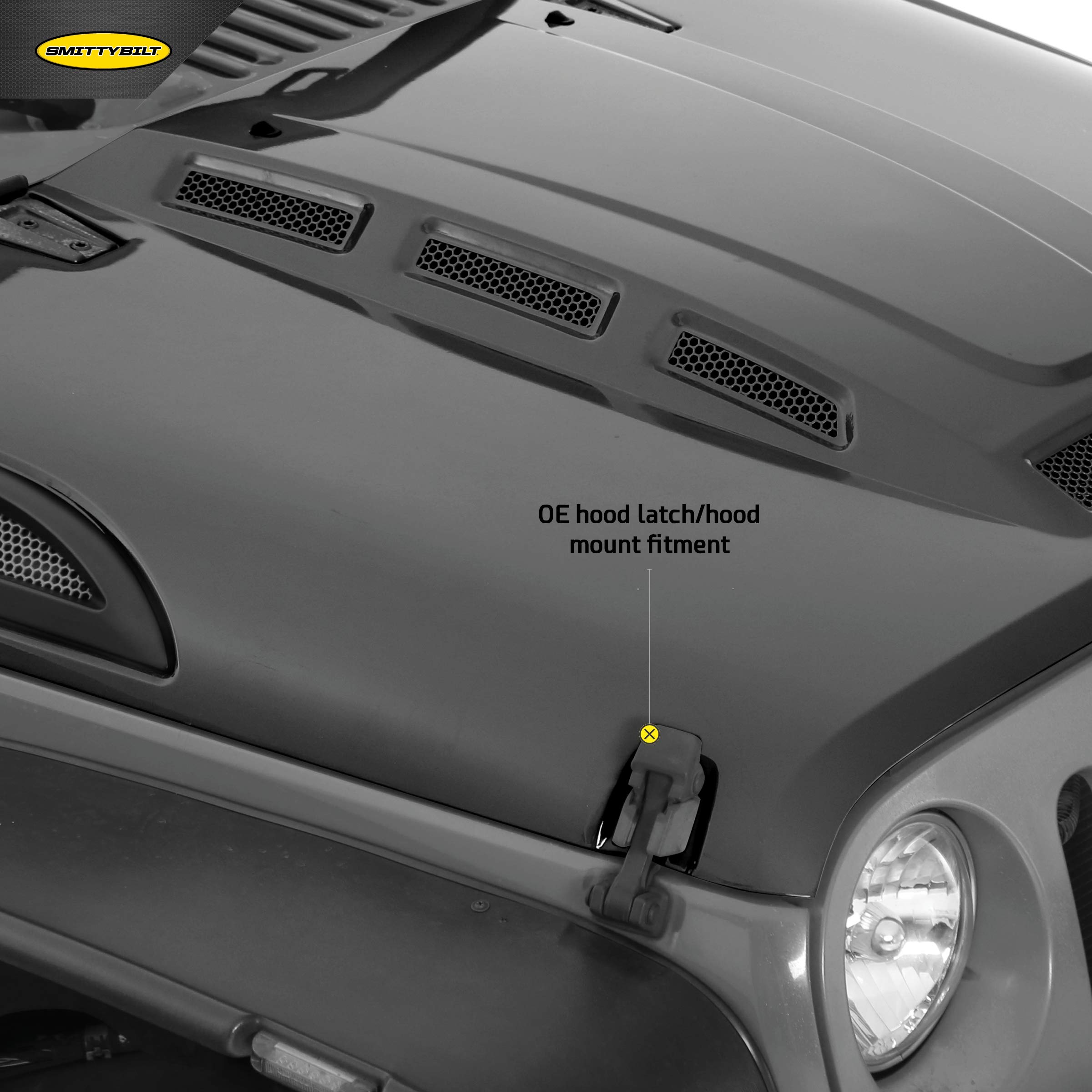 Smittybilt 76500 H.E.M.I. Vented Hood For 2007-2018+ Jeep Wrangler Jk,Black