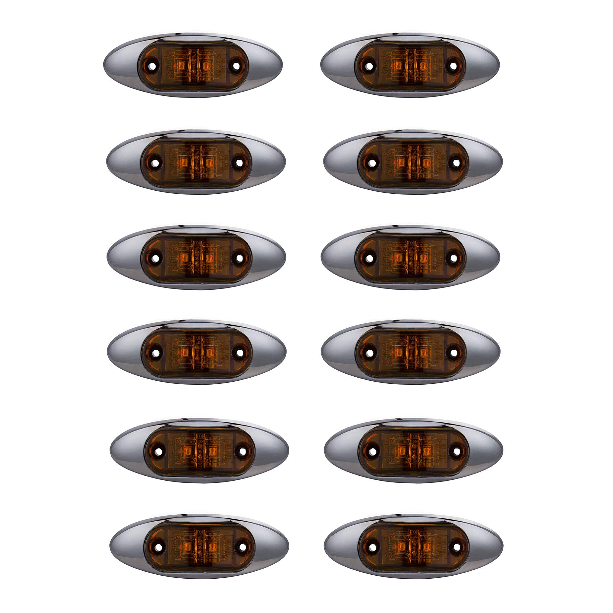 LONG HAUL 12 4x1.5 AMBER LED SURFACE MOUNT CLEARANCE MARKER LIGHT WITH CHROME BEZEL OVAL OBLONG -GOOD FOR TRUCKS TRAILERS ETC EL