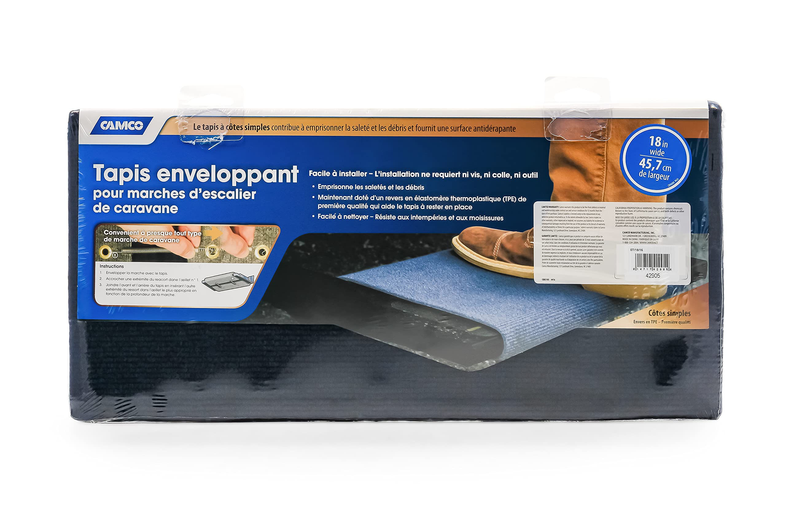 Camco 42905 Blue Premium Wrap Around Rv Step Rug (100% Polyester (17.5'' X 18''))