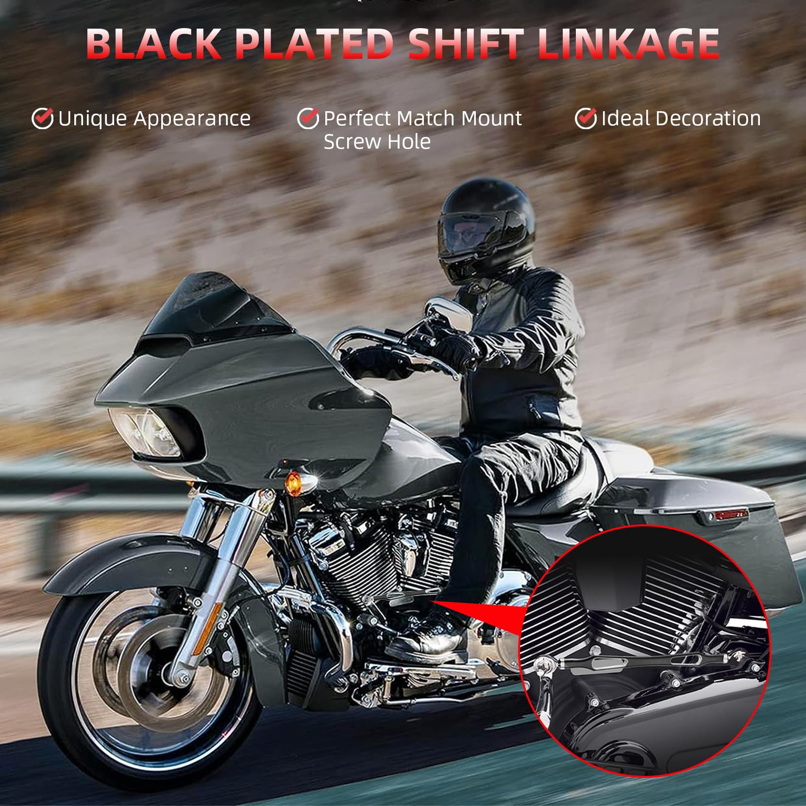 Amazicha Black Motorcycle Gear Shift Linkage Compatible For Harley Davidson Softail Road King Street Glide Tri Glide 1980-Later