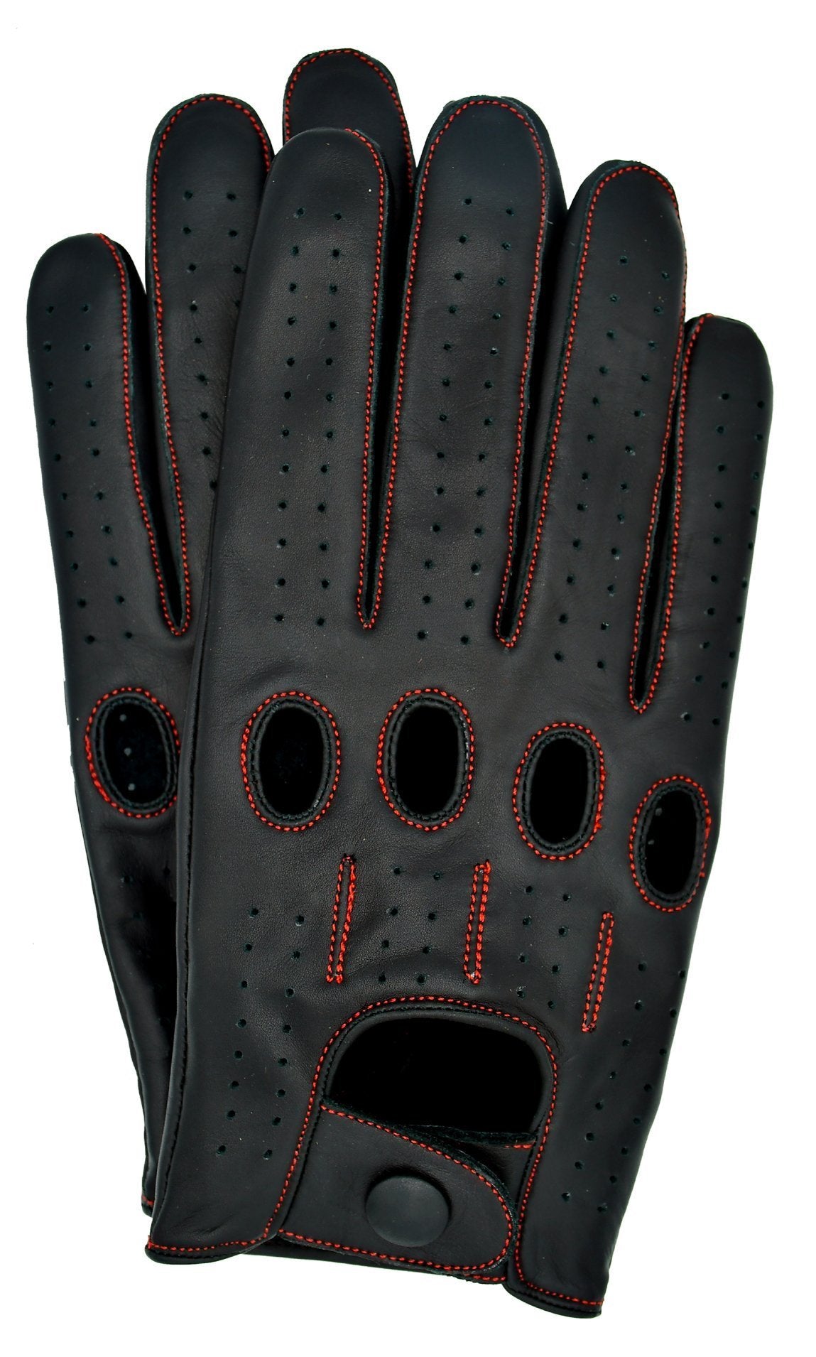 Riparo Motorsports Genuine Leather Full-finger Driving Gloves (X-Large, Black/Red Thread)
