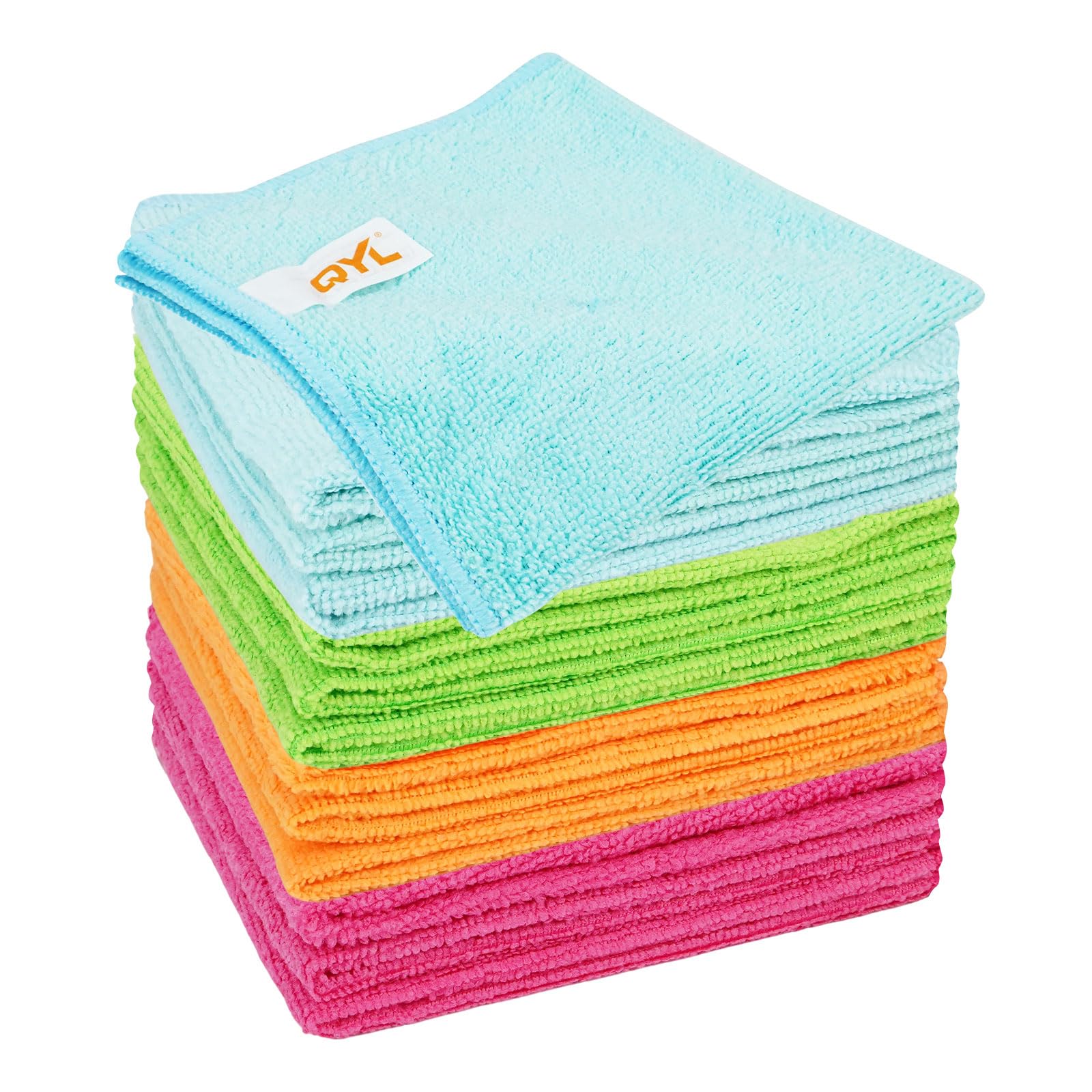 QYL Microfiber Cleaning Cloth,12 Pack Cleaning Rags, Cleaning Towels with 4 Color Assorted, 11.8X11.8(Green/Blue/Yellow/Pink)