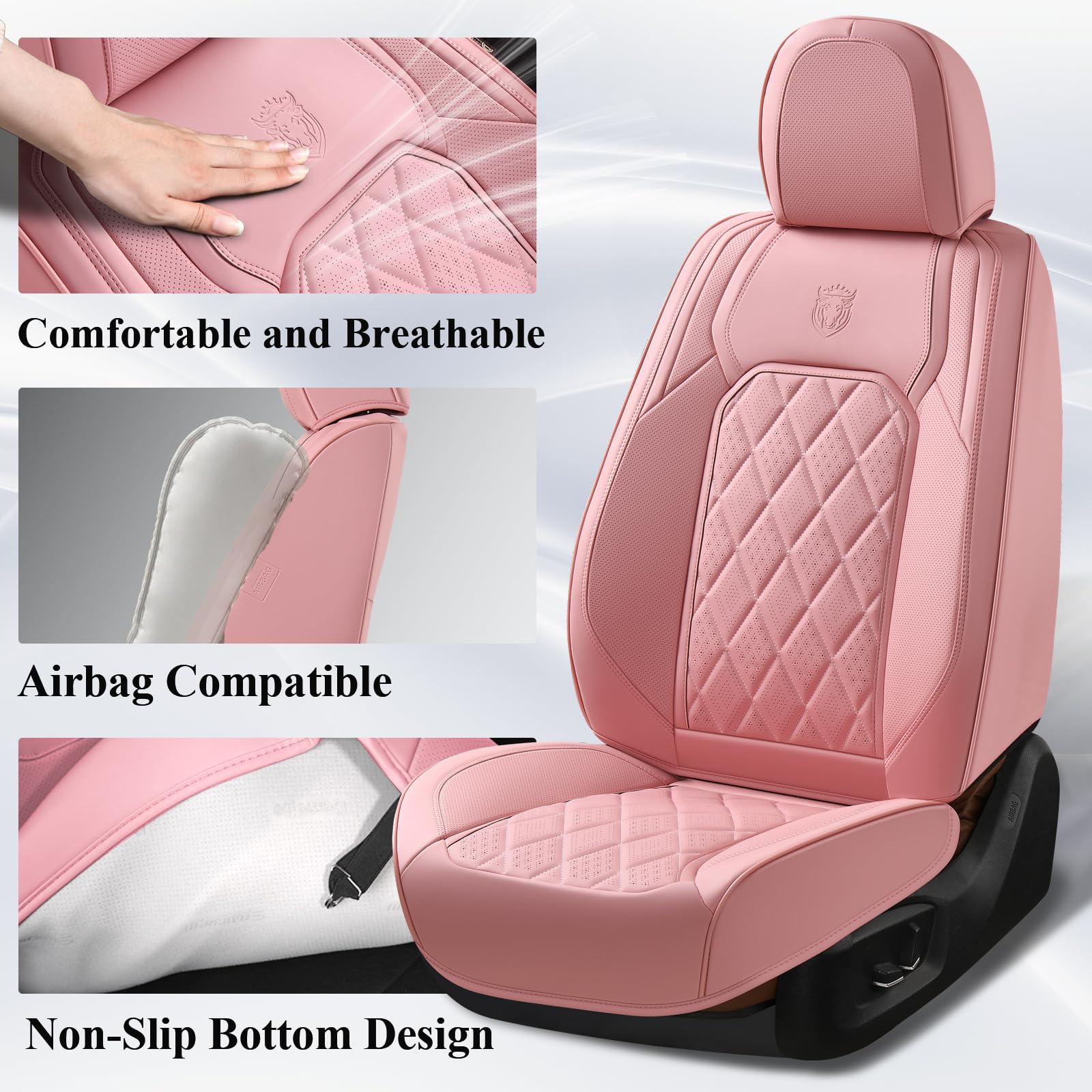 Coverado Front Seat Covers, Luxury Faux Leather Seat Covers For Cars, Pink Car Seat Covers, Car Seat Protector Waterproof, Autom