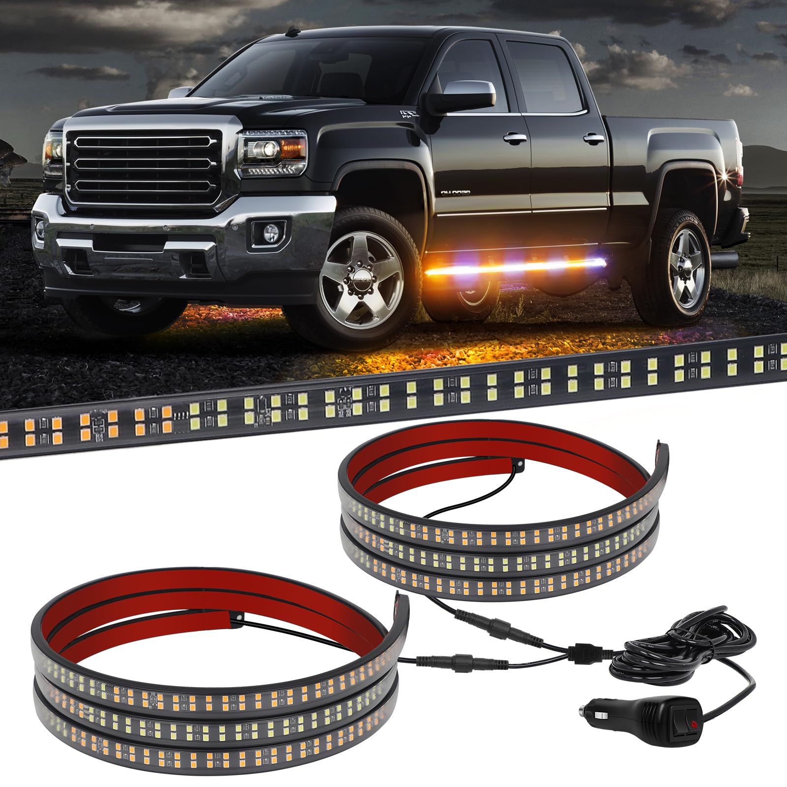Xridonsen 2Pcs 70 Inch Truck Strobe Lights Strip 864 Led Emergency Running Board Lights Amber White Flashing Warning Hazard Caut