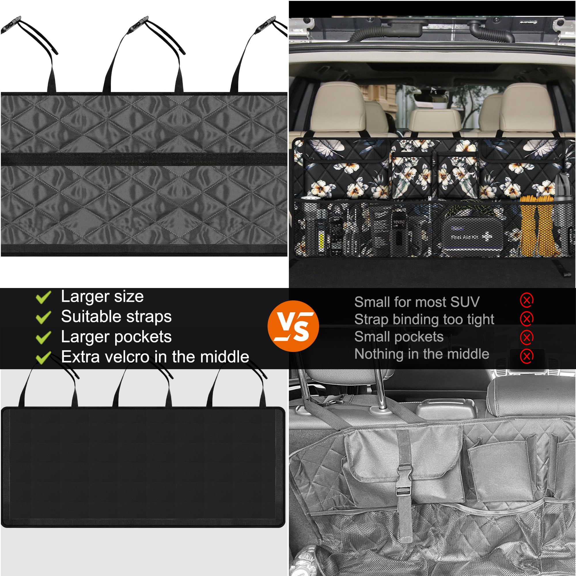Femuar Car Trunk Organizer, Large Capacity Backseat Trunk Organizer (42''*18''), Collapsible Car Storage Bag With 8 Pockets - Hi