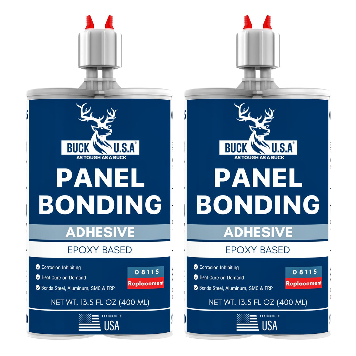 2 Pack Buck Panel Bonding Adhesive, Two-Part Epoxy, 400 ml/13.5 fl oz Cartridge, 08115 Replacement, Heavy Duty Metal Glue for Au