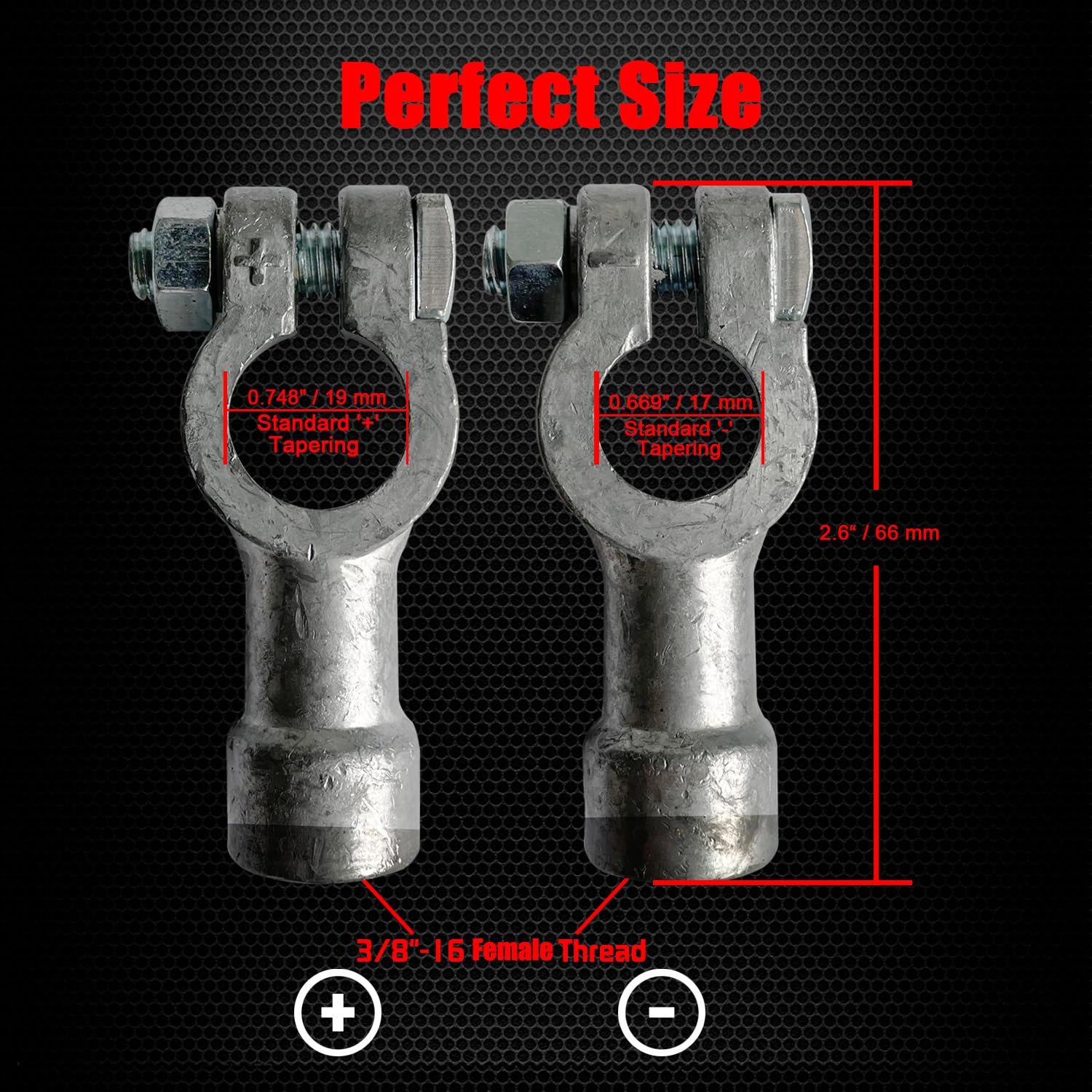 Ampper 3/8'-16 Thread Female Lead Top Post To Side Post Terminal Adapters, Standard Top Post To Standard 3/8' Side Post Terminals (+/-) W/Cover (1 Pair)