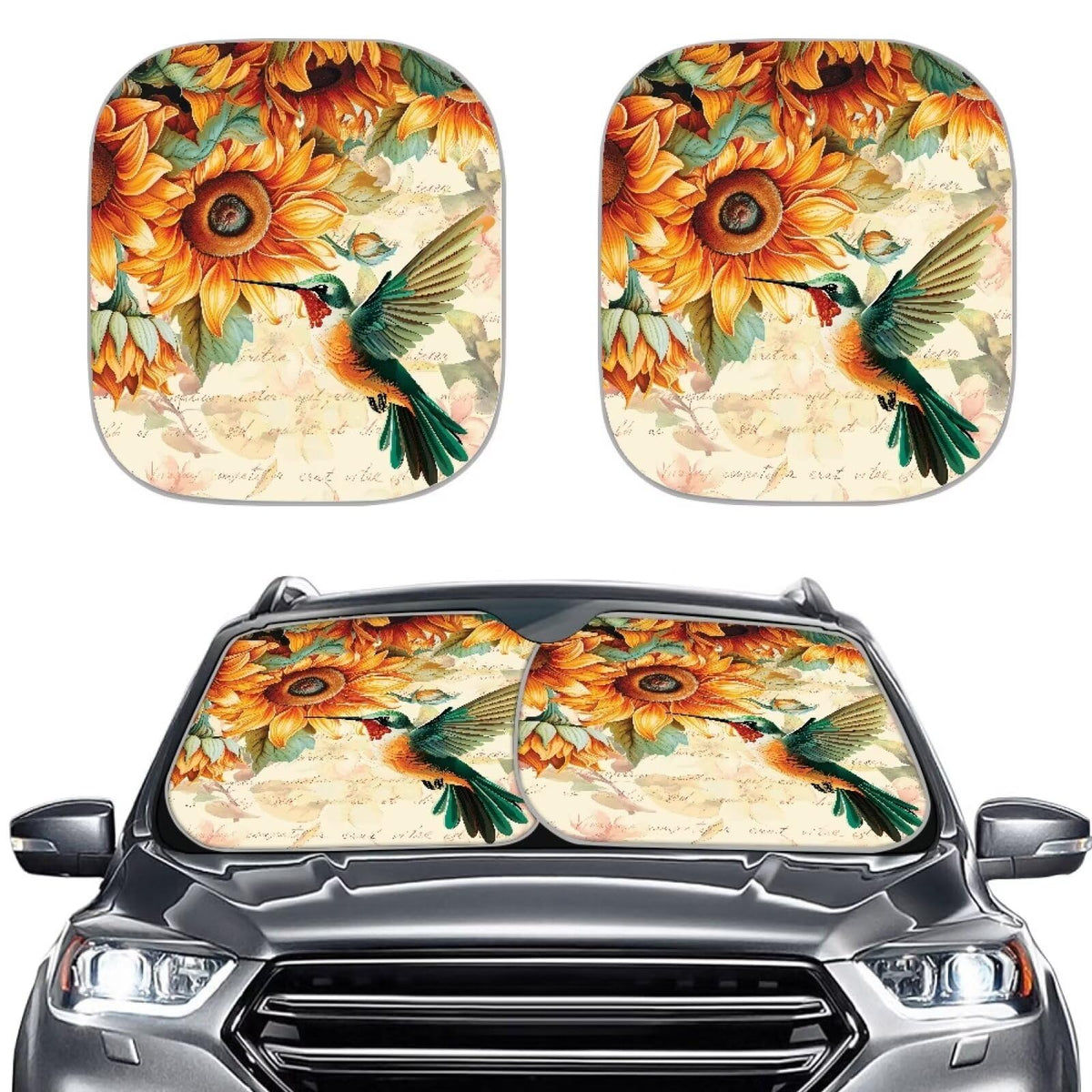 Renewold Universal Front Windshield Sunshade Sunflower Hummingbird Design Sun Shades Uv Rays Sun Shade Outdoor Protective Sun Bl