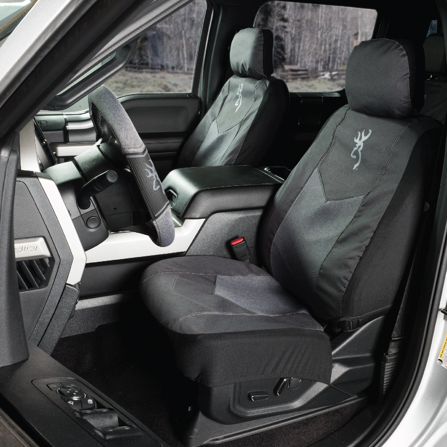 Browning Universal Front And Bench Seat Covers, Water Resistant For Car, Truck, And Suv, Chevron (Heather Black)
