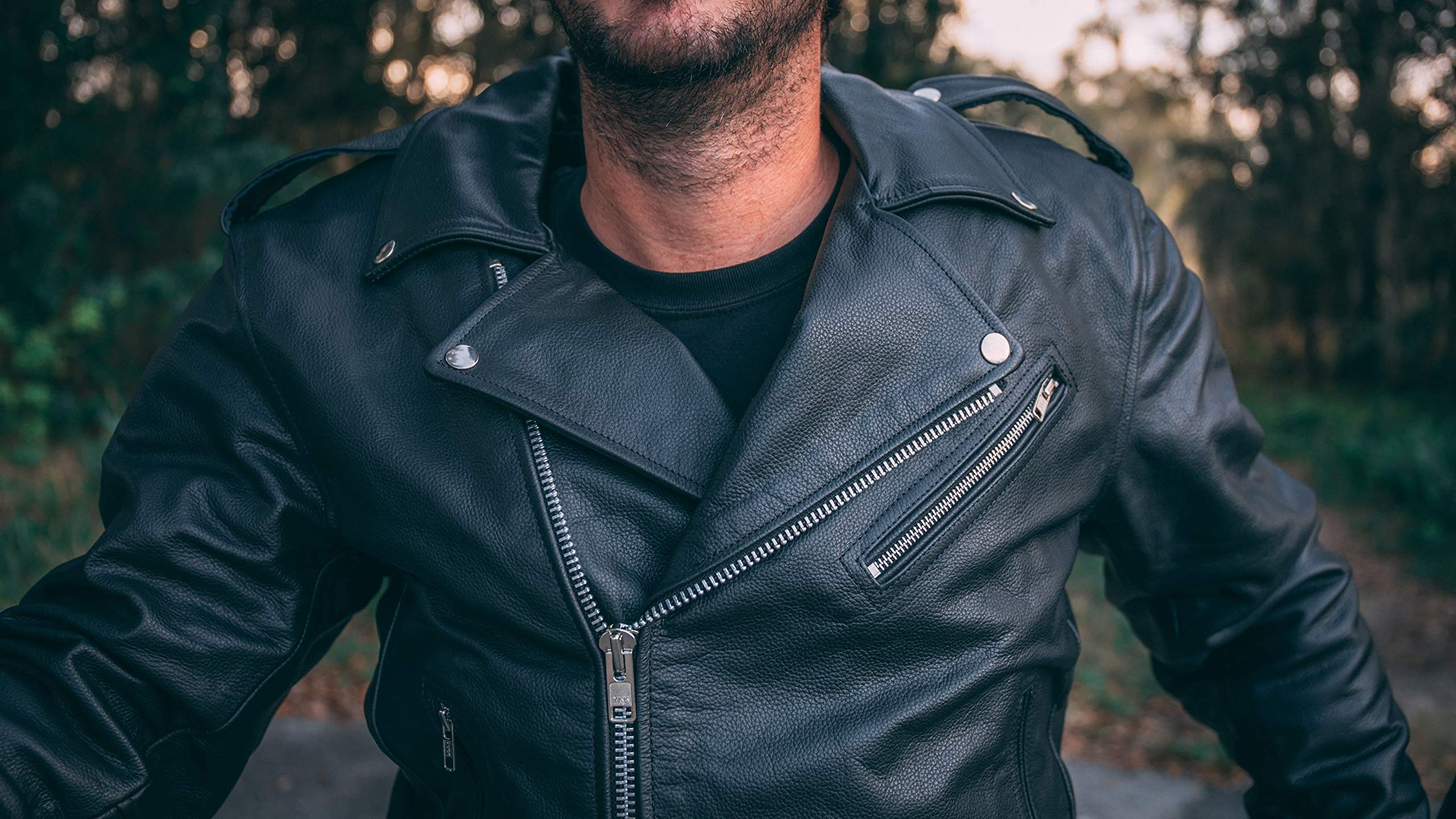 HWK Brando Leather Motorcycle Jacket for Men, Black, XX-Large, Genuine Leather, Removable CE Armor, Weather Resistant