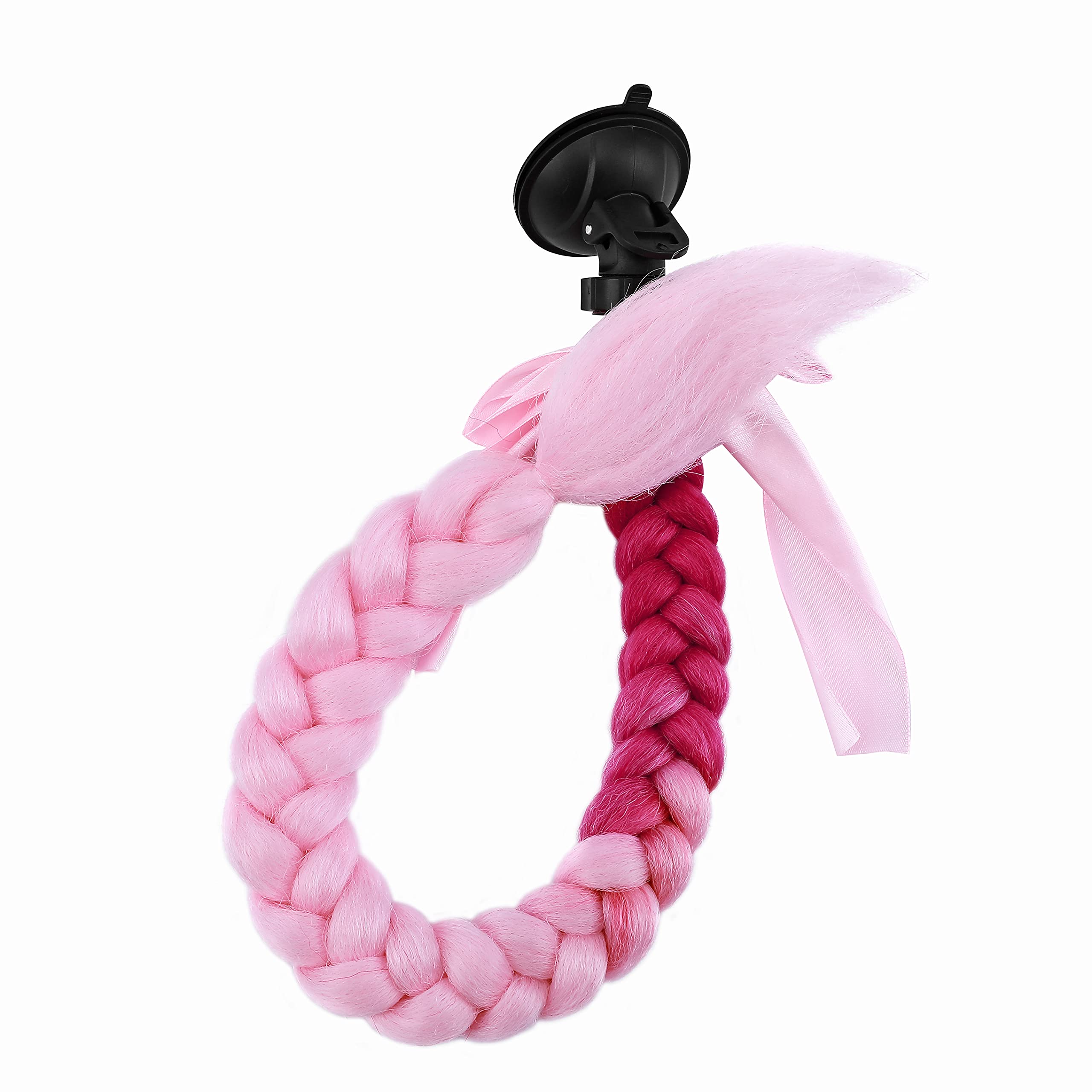 SEGO Helmet Pigtail Braids With Detachable Suction Cup With Bowknot Ponytails Hair for Women/Men 20 Inch 1 PCS/Pack (Helmet not