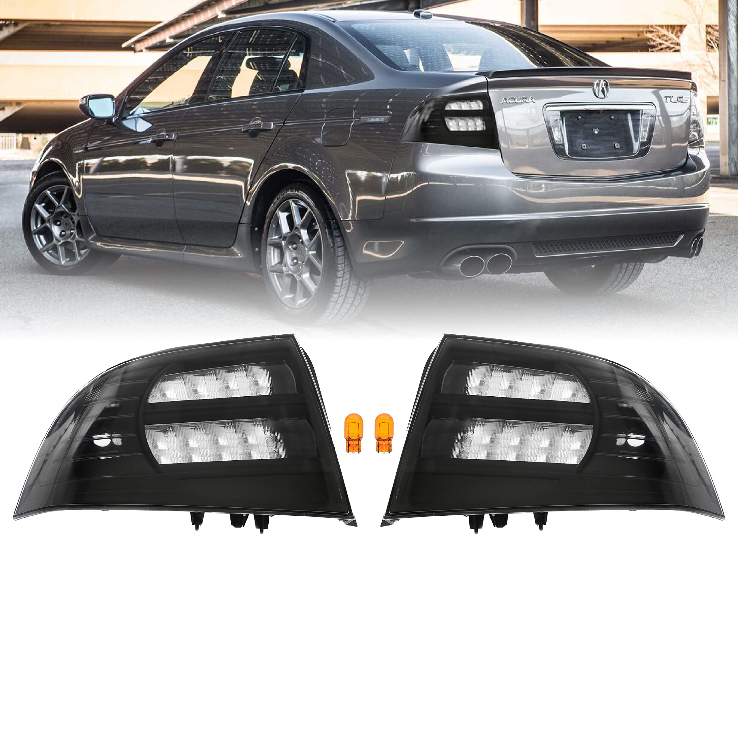 Usr Depo 3G Tl Tail Lights - Jdm Style Black Housing Rear Tail Lamps Cover (Left + Right) Compatible With 2004-2008 Acura Tl All Models Including Base And Type-S (Black Housing Smoke Lens)