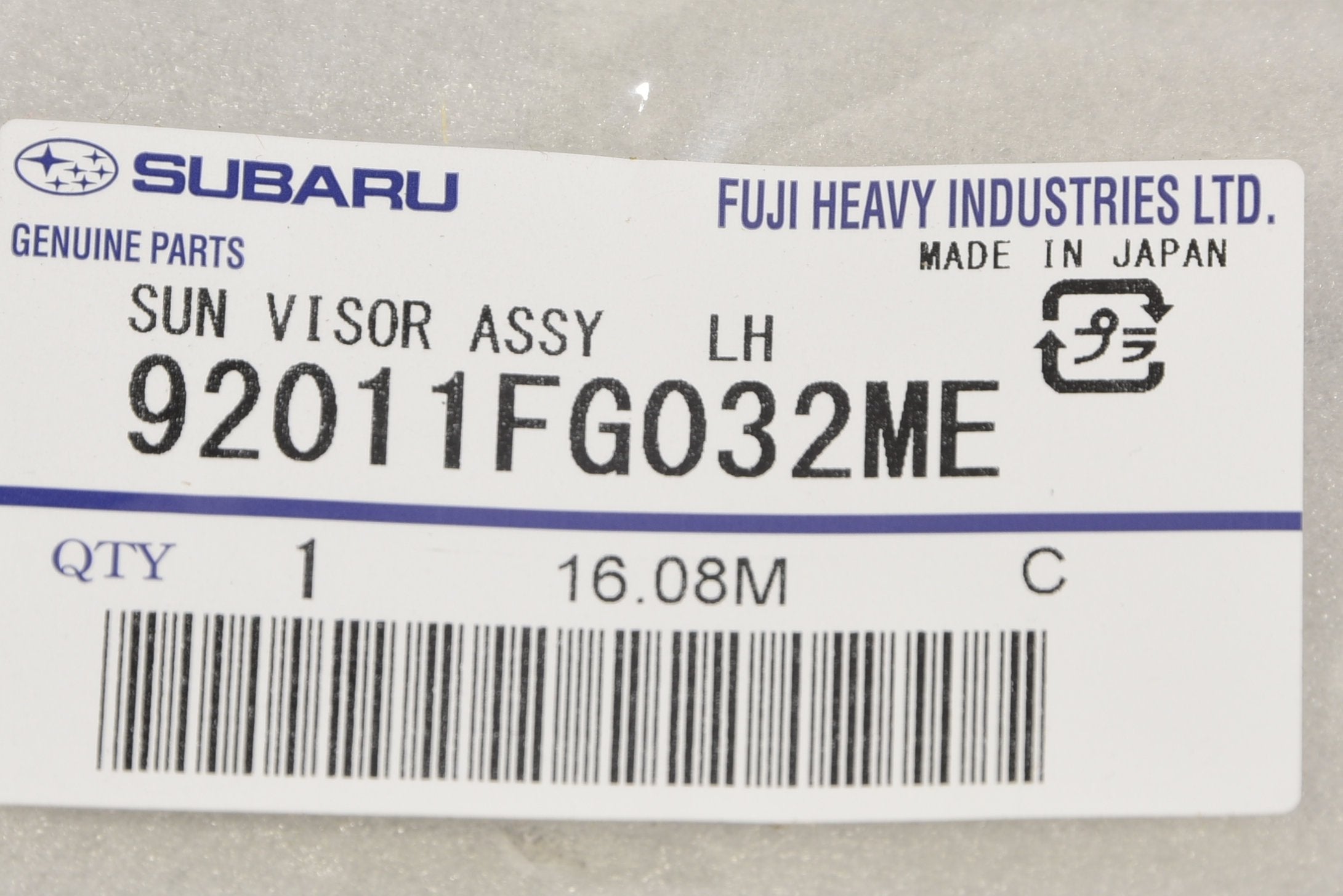 Subaru Genuine 92011Fg032Me Sun Visor Assembly-Left