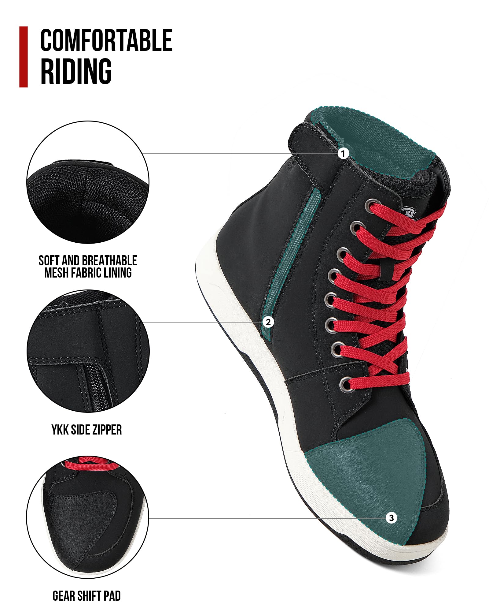 Borleni Motorcycle Riding Shoes Road Street Motocross Protective Boots For Men, Casual Breathable Powersports Shoes Black