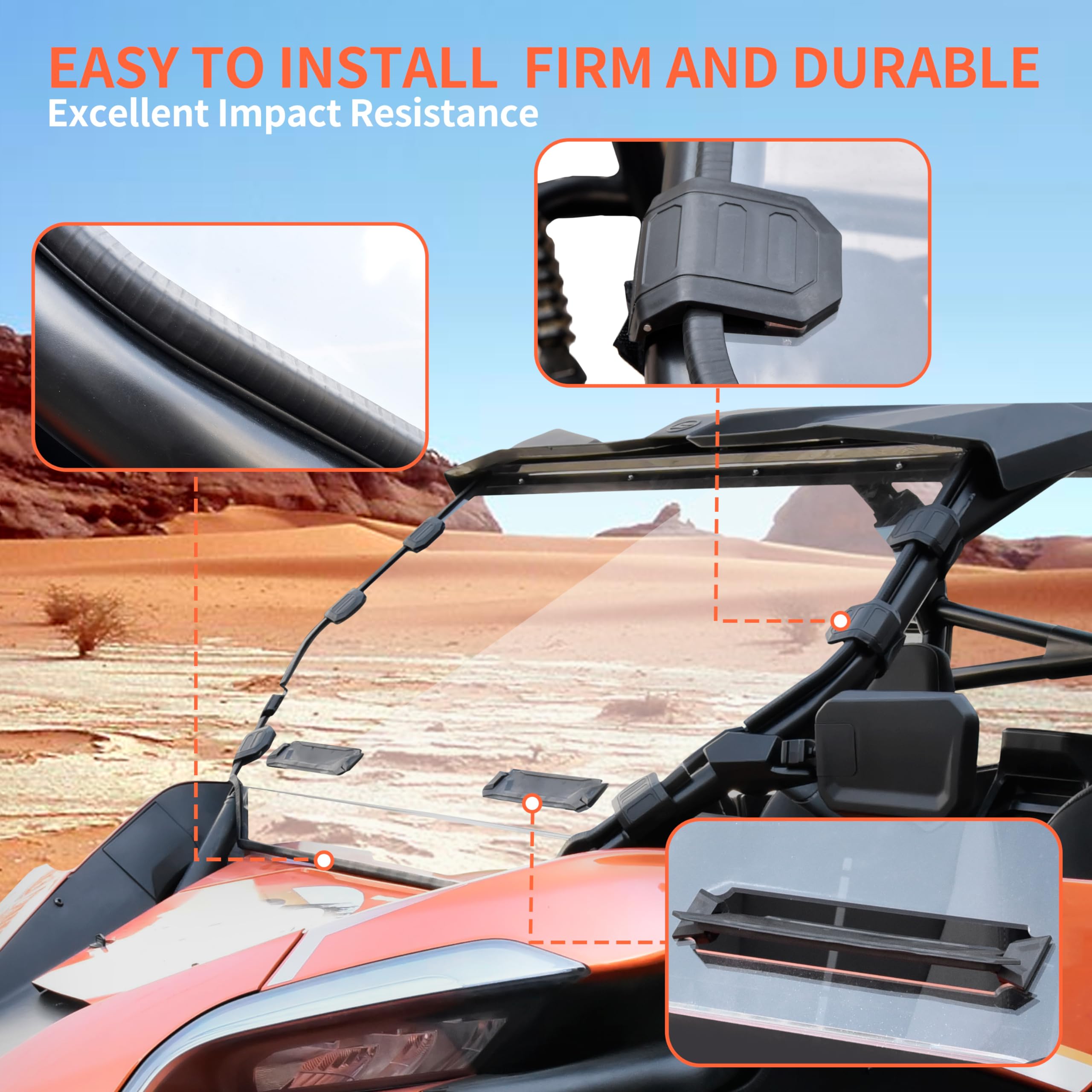 SAUTVS Full Windshield for CFMOTO ZForce 950 20-24, Hard Coat Poly Clear Vented Front Full Windscreen for CFMOTO ZForce 950 H.O.