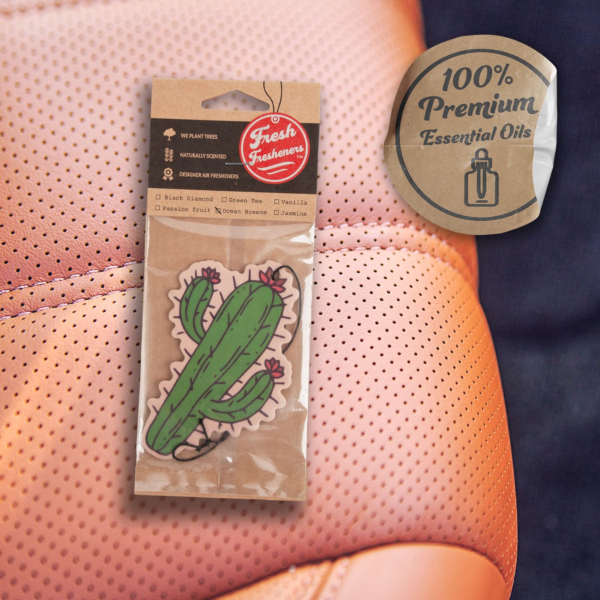 Cute Cactus Car Air Freshener 3 Pack Scented With Essential Oils (3 Pack)