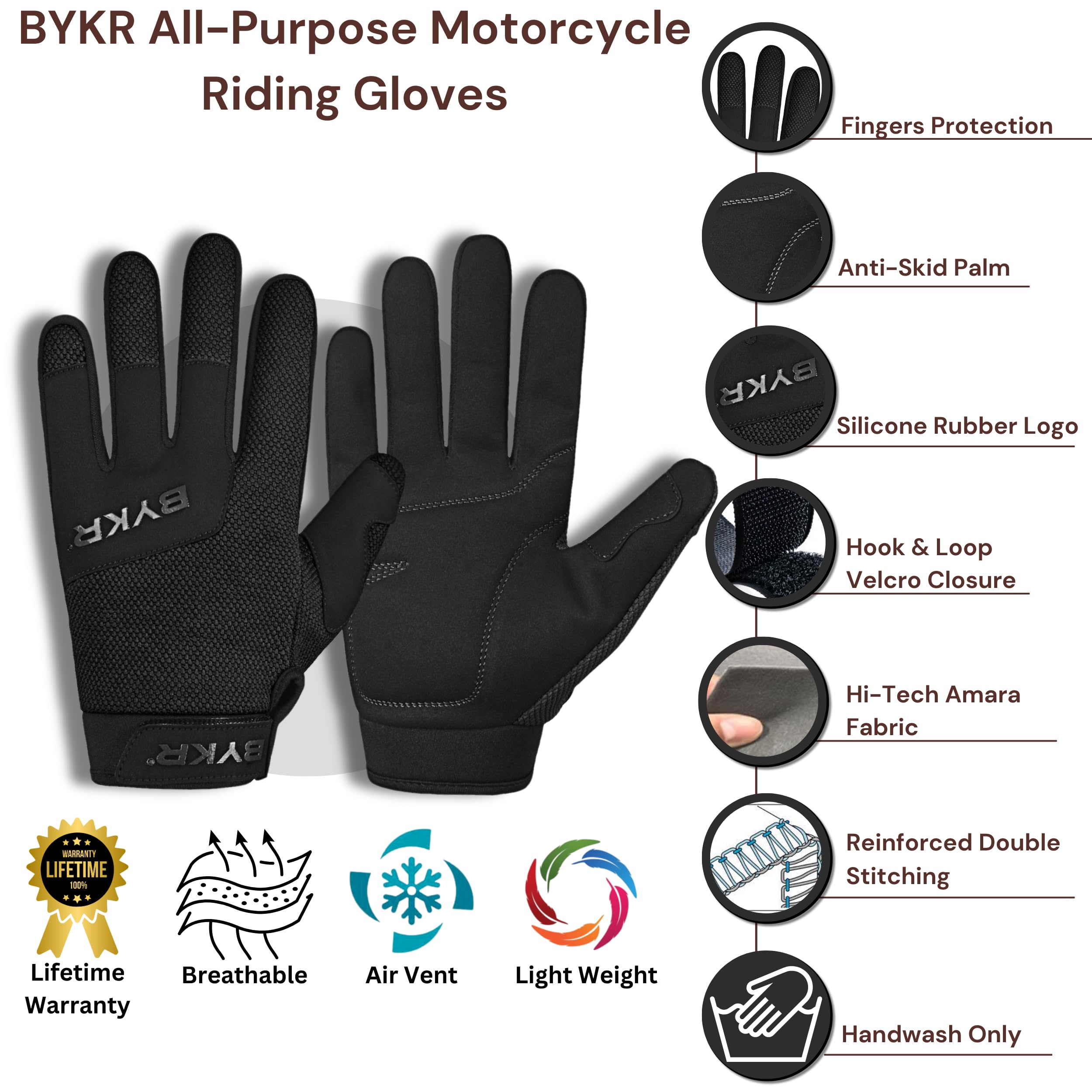 Bykr All-Weather Motorcycle Gloves For Men & Women - Protection For Dirt Bike, Bmx, Mx, And Atv Riding - Black Xxl