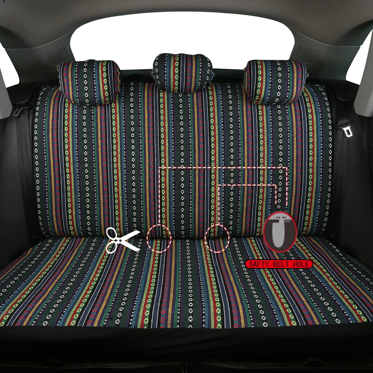 Ponyjoyup Baja Saddle Blanket Car Seat Covers 4Pcs Front, Breathable And Washable Striped Woven Automotive Vehicle Seat Cover, Universal Boho Seat Cover For Sedan, Suv, Truck, Airbag Compatible