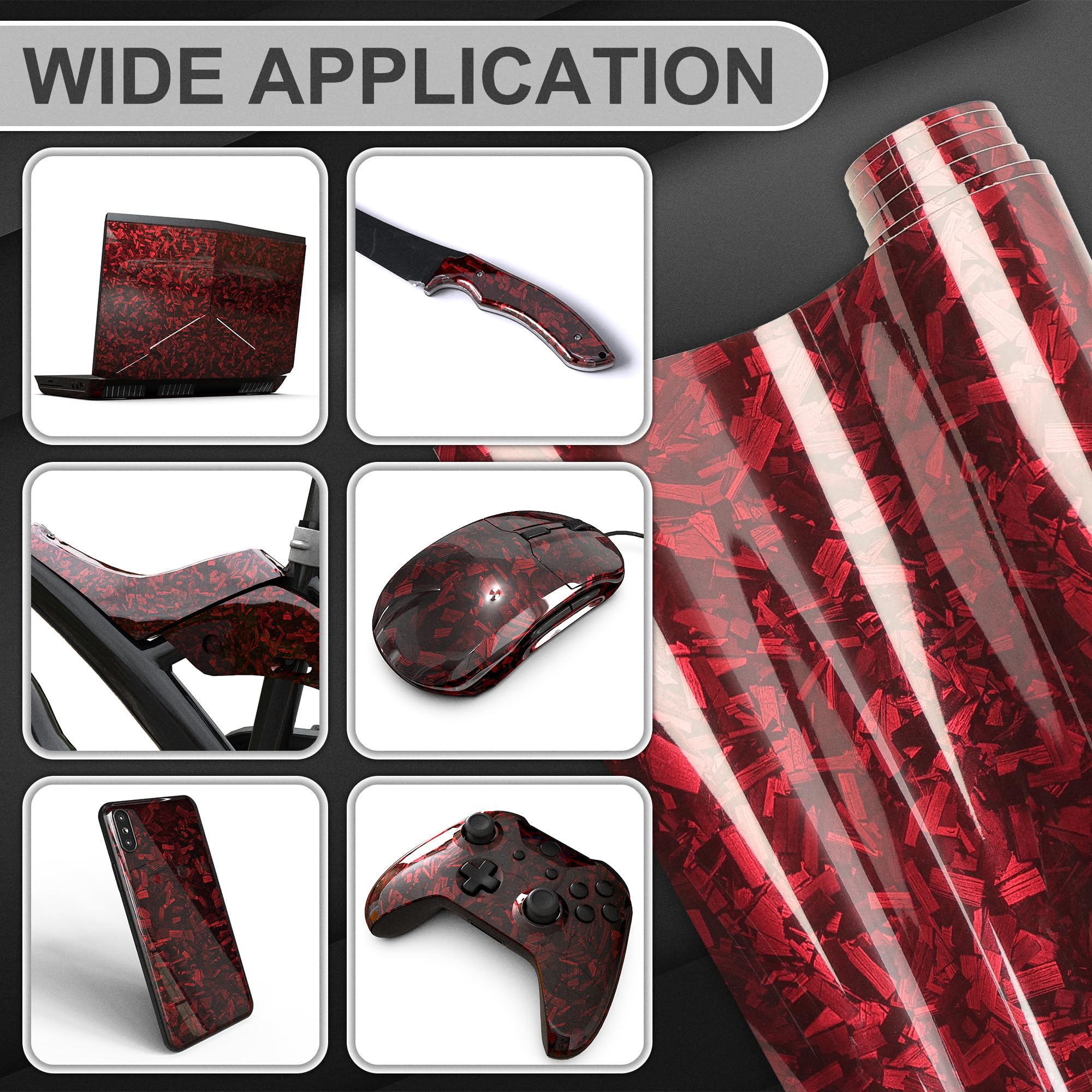 Lypumso Red Forged Carbon Fiber Vinyl Wrap, High Gloss Car Wrap Vinyl Roll, Auto Diy Decal Film Sheet With Air Release Technolog