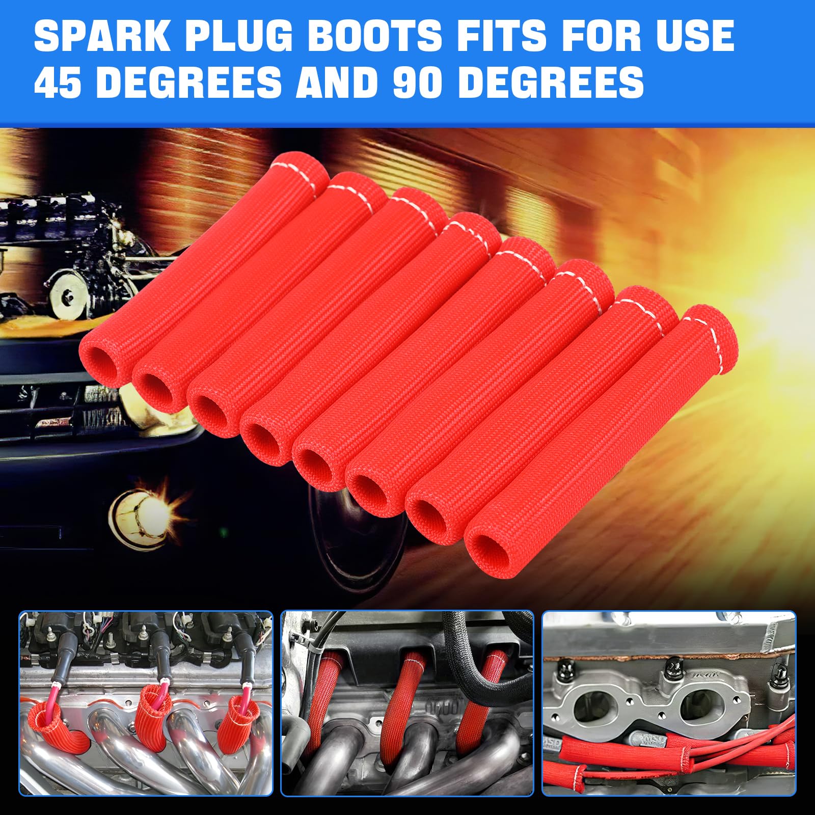Shinehome 8 Pcs Spark Plug Boot Protector 2500 Spark Plug Heat Sleeve Wire Covers Wrap 6 Inch For Ls1/Ls2 Sbc Bbc 350 454 Spark