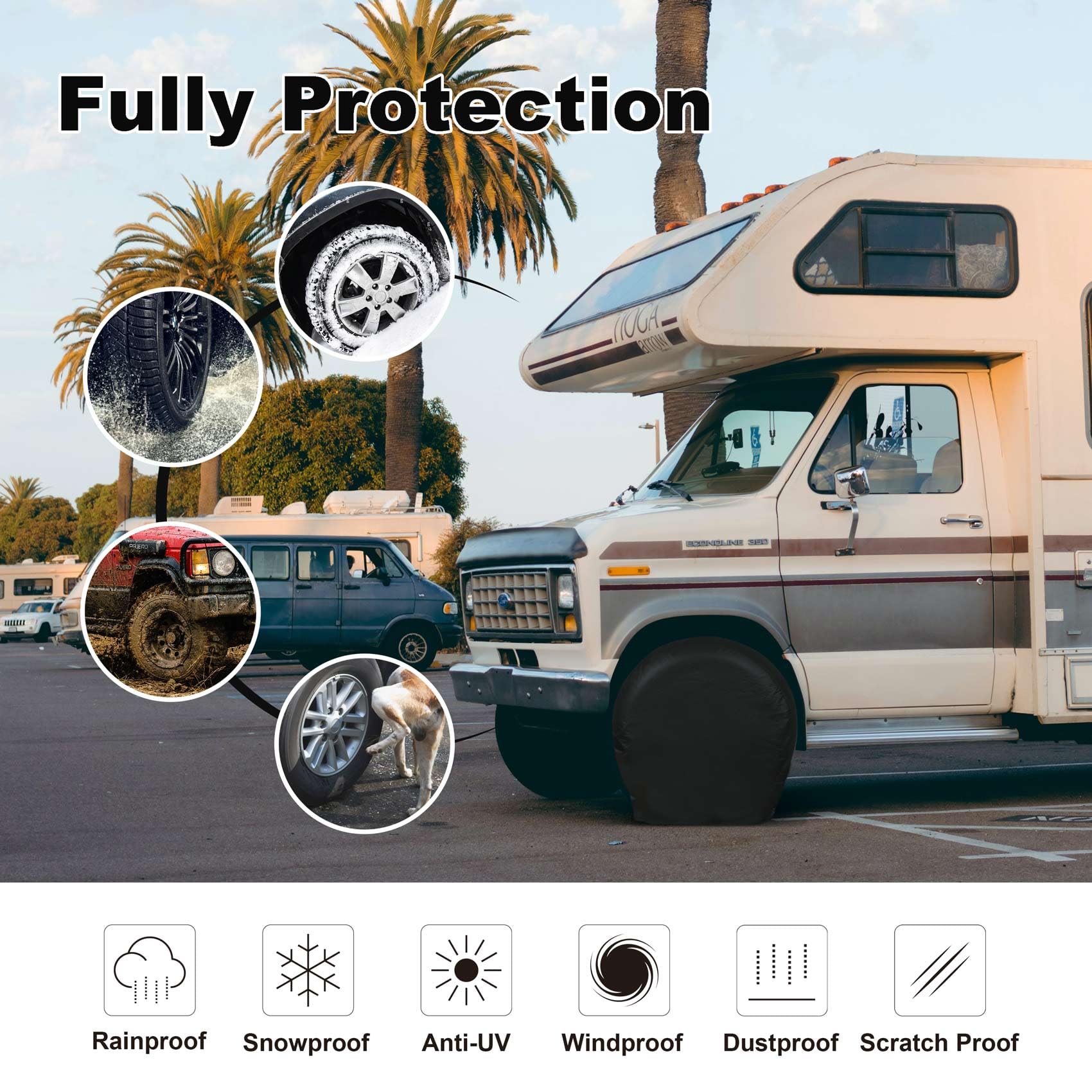 Explore Land Tire Covers 4 Pack - Tough Tire Wheel Protector For Truck, Suv, Trailer, Camper, Rv - Universal Fits Tire Diameters 35''-38.75'', Black