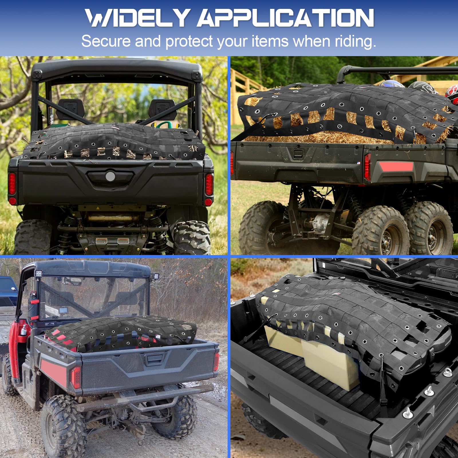 StarknightMT UTV Cargo Net -StarknightMT Universal UTV Bed Net with Adjustable Straps Compatible with Polaris Ranger General Can