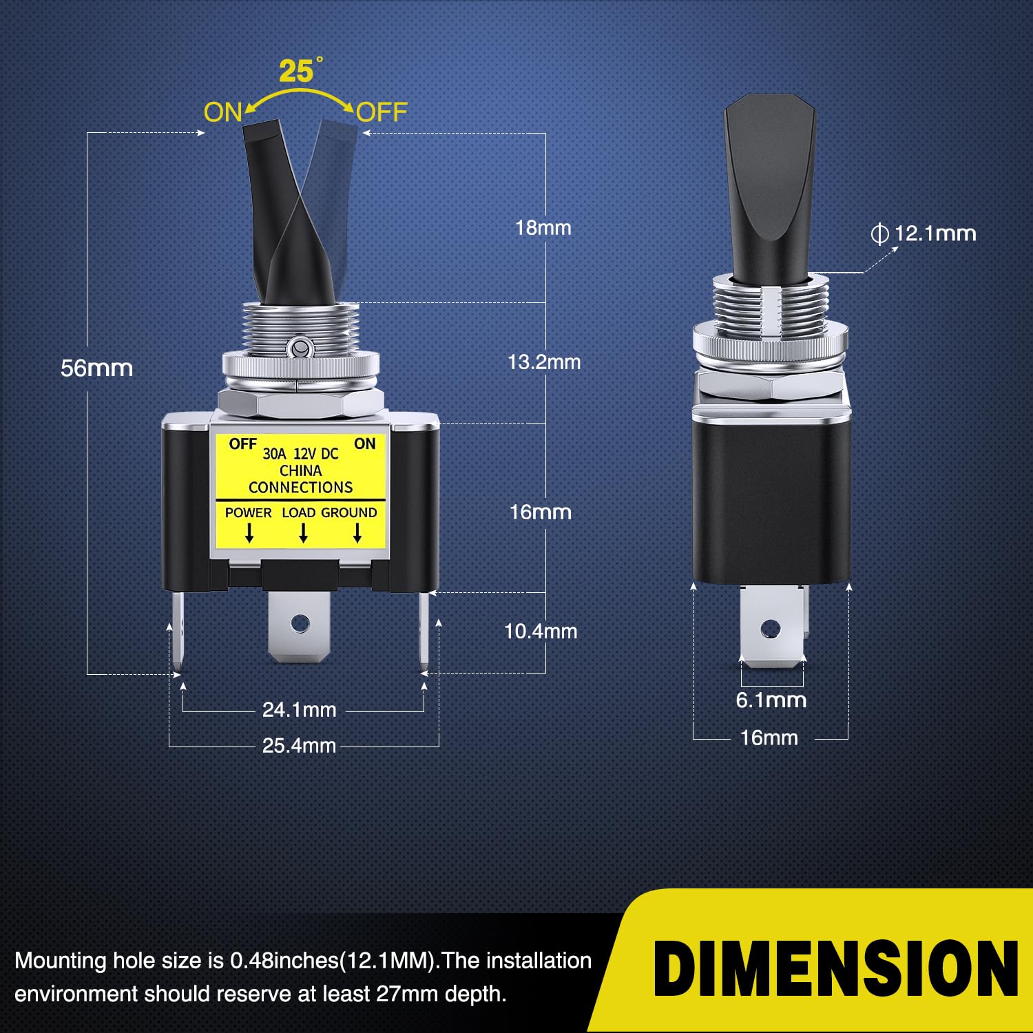 Nilight 5Pcs Led Toggle Switch On Off 12V 30A Yellow Led Lighted Metal Switch Heavy Duty Spst 3 Pin Rocker Switch 12Mm Mounting