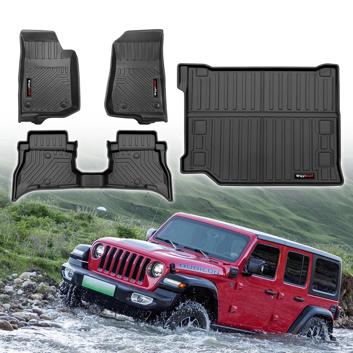 Wqyimat Custom for 2021-2024 2025 Jeep Wrangler JL 4XE Floor Mats and Cargo Liner All Weather TPE Rubber Protection Mat (Only fo