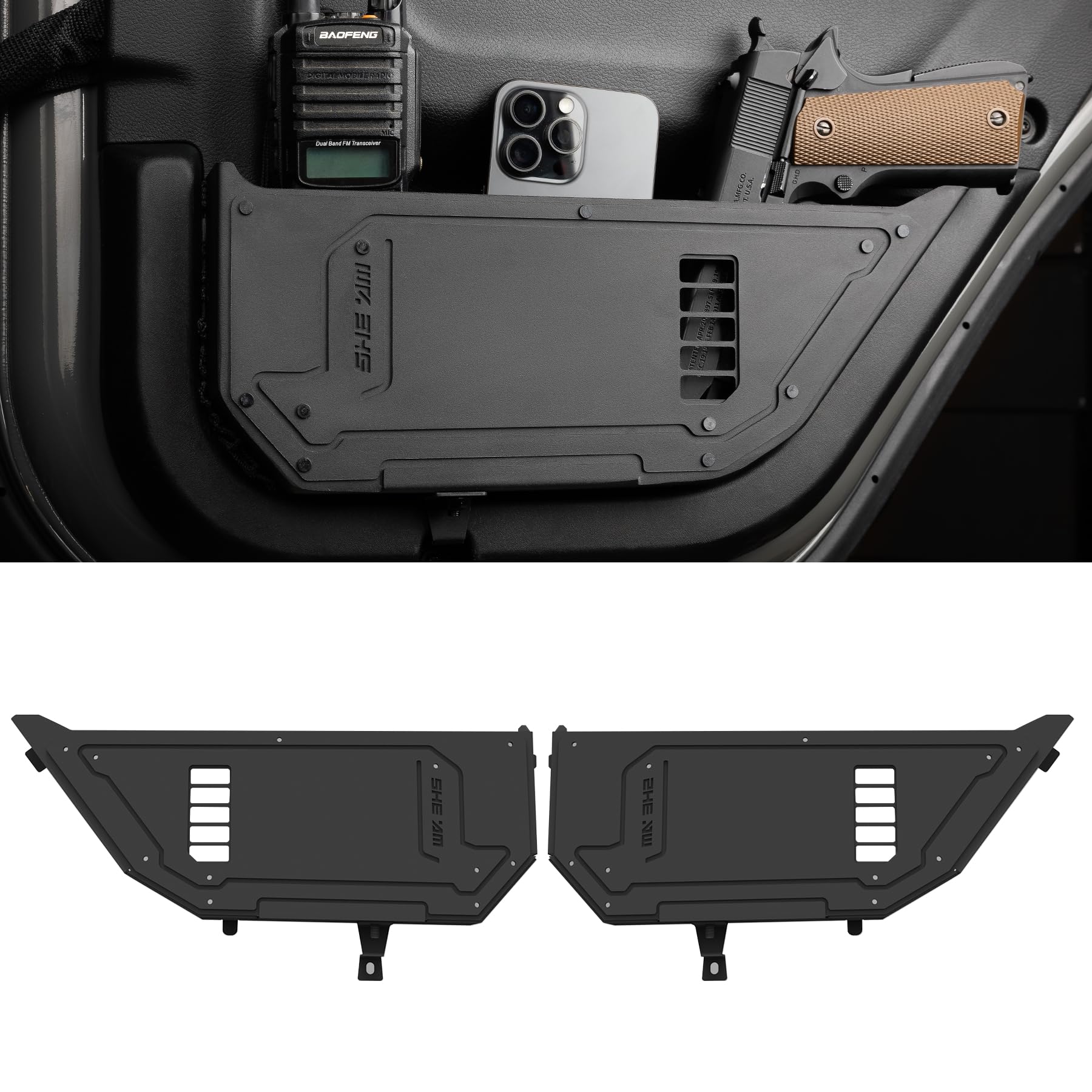 SHEAM Metal Rear Door Pocket Storage Box Compatible with 2018-2023 Jeep Wrangler JL 4XE JLU Rubicon Sport Sahara Gladiator JT, D
