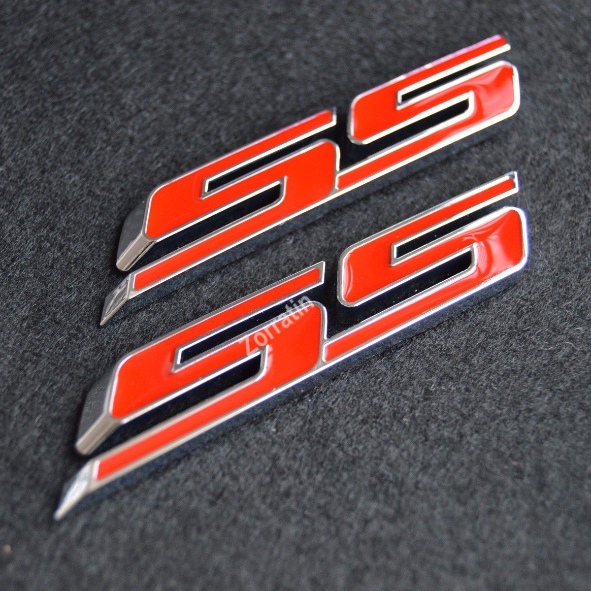 (Set Of 2) Slant Ss Grill Side Fender Trunk Emblem Badge Decal With Sticker For Chevrolet Chevy Camaro Impala Malibu Holden 2010