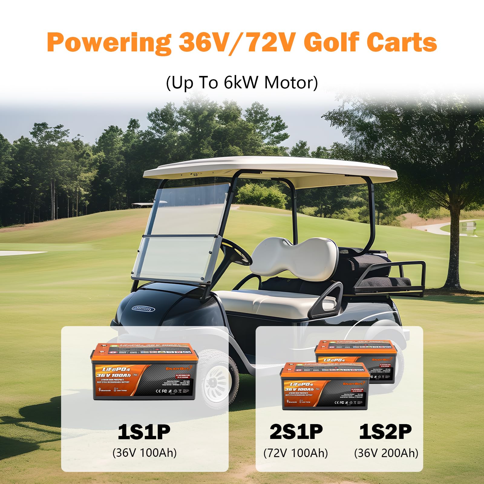 Enjoybot 36V 100Ah Plus Lifepo4 Lithium Battery, Built-In 200A Bms And Bluetooth, Support 2 Series Connection, Low Temp Cut-Off