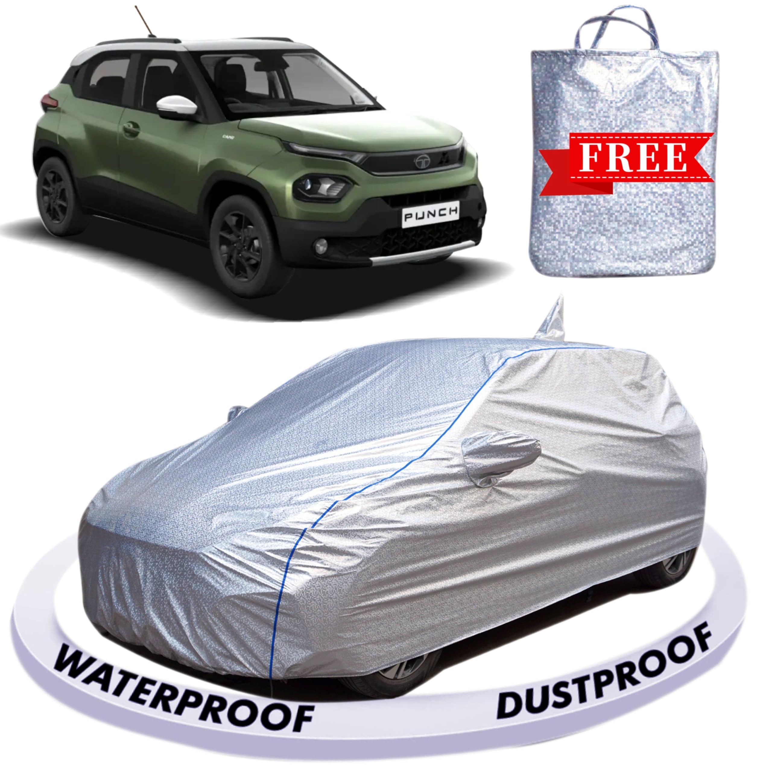 FABZEX Waterproof Car Body Cover Compatible for Tata Punch (2021 to 2025 All Models) with Mirror and Antenna Pockets,Triple Stit
