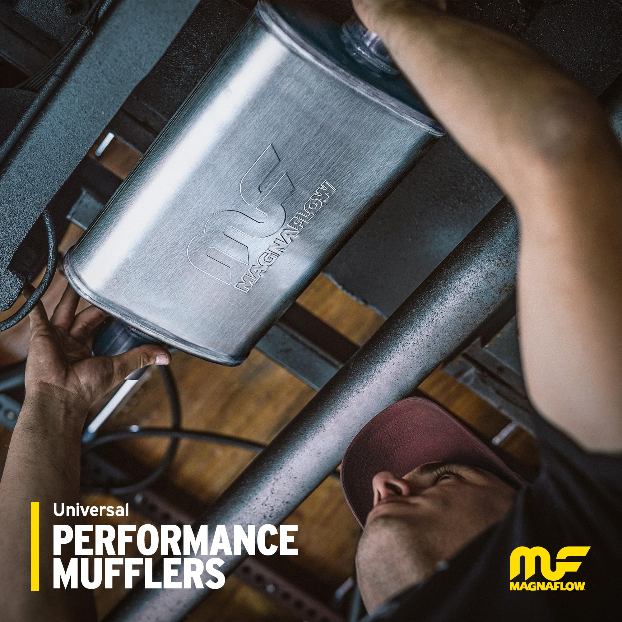 Magnaflow Performance Exhaust Muffler 14419: 3/3 Inlet/Outlet, 4X4X14 Round, Stainless Steel, Brushed Finish