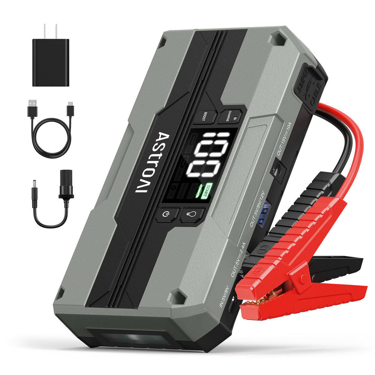Astroai T8 Car Battery Jump Starter, 2500A 8-In-1 Jump Box For Car Battery, Up To 8.0L Gas & 5.0L Diesel Engine, 15200Mah Qc 3.0