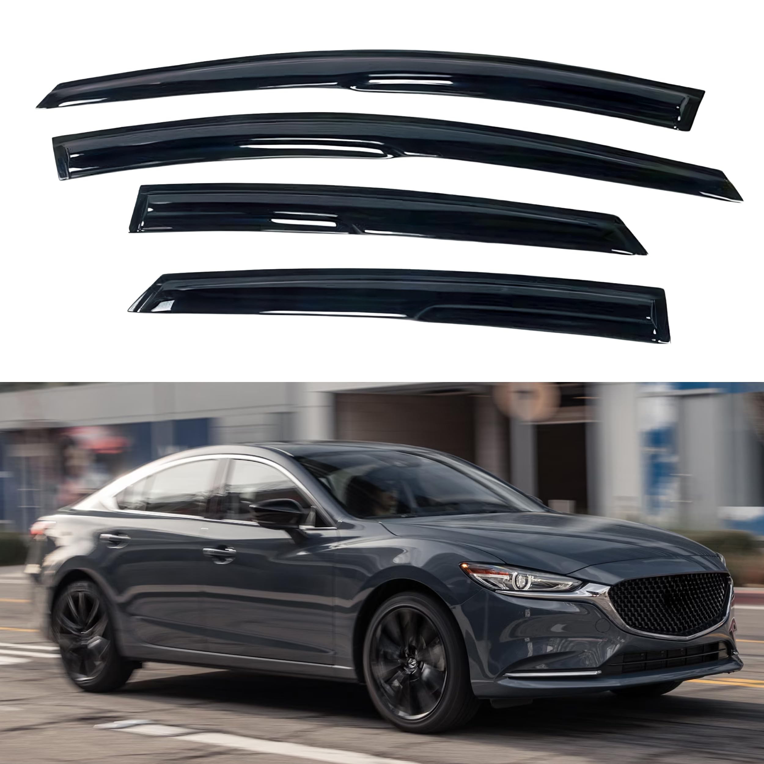 Ig Window Visor For Mazda 6 2014-2021, Rain Guard Tape-On Extra Durable Sun Wind Side Vent Window Deflector Mugen Style, 2014 20