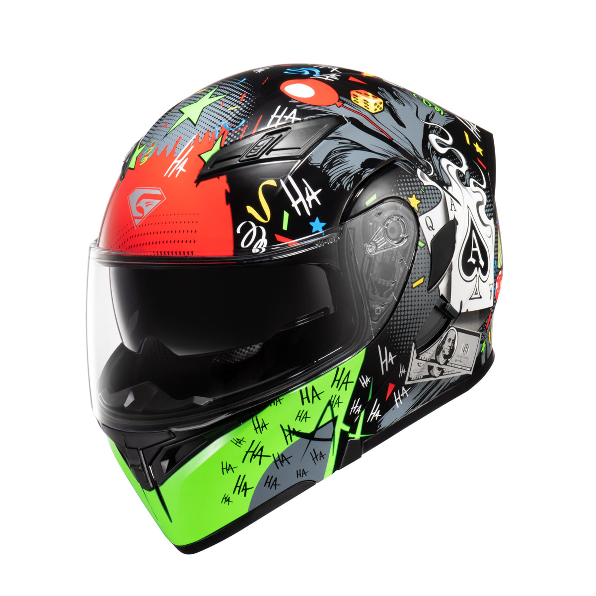 Kypara Motorcycle Dual Visor Flip Up Modular Full Face Helmet With Dot Certification Of Impressionism (Black Pocker, L)