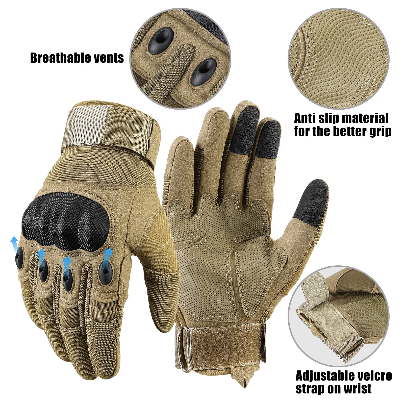 Cierto Motorcycle Gloves For Men And Women: Full Finger Touch Screen Tactical Glove With Breathable Hard Knuckle And Adjustable