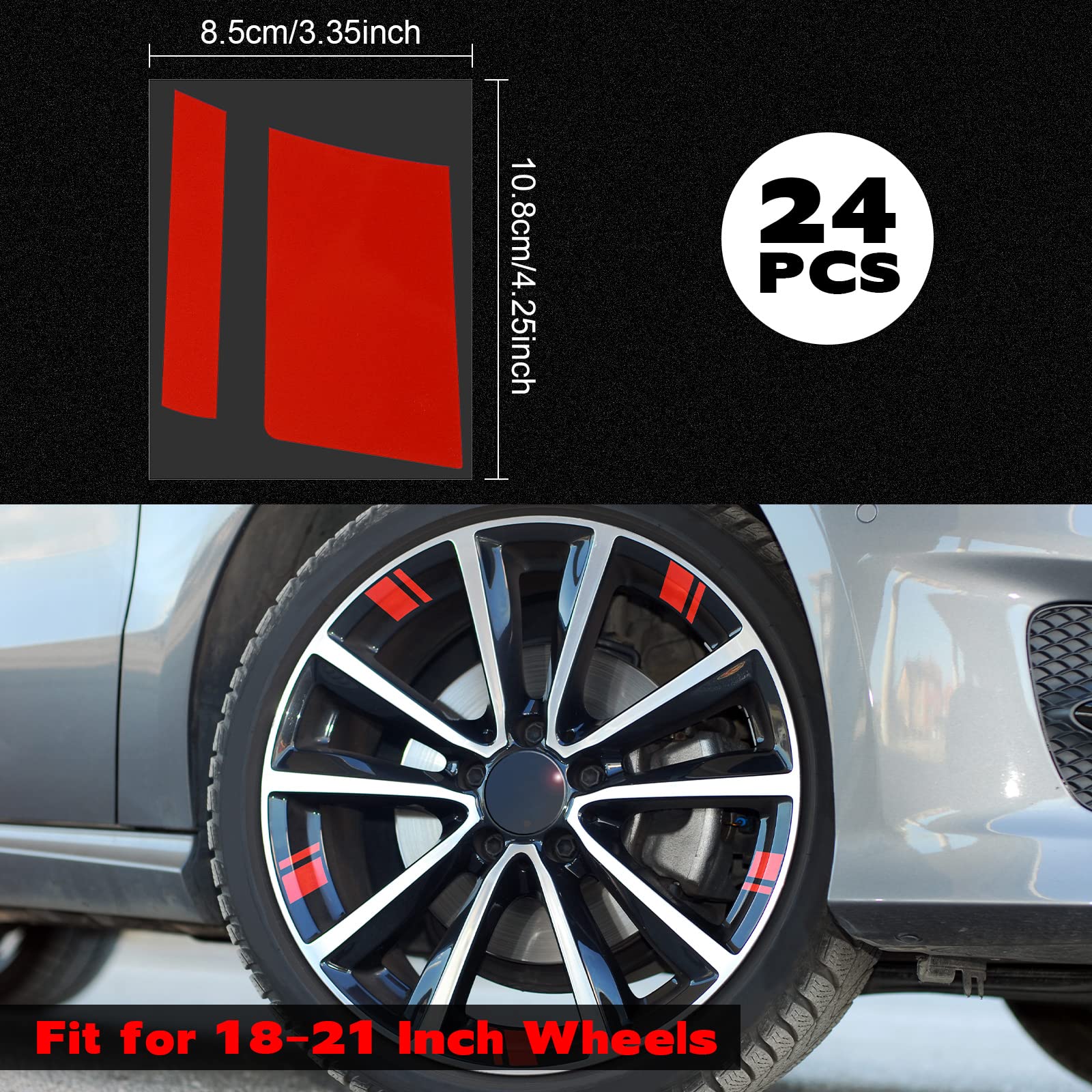 24 Pcs Wheel Rims Decal Stripes Reflective Car Stickers Wheel Hub Stickers Automotive Decals For 18-21 Inch Wheels Tire Rim Safe