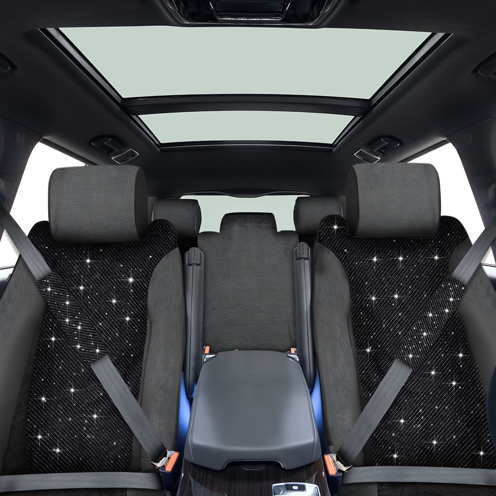 Bling Car Seat Cover Full Set Velvet Seat Cover For Women Breathable Full Set Vehicle Seat Protector Black Mesh Auto Seat Cover Universal Fit For Most Of Sedan, Suv, Truck, Minivan Airbag Compatible