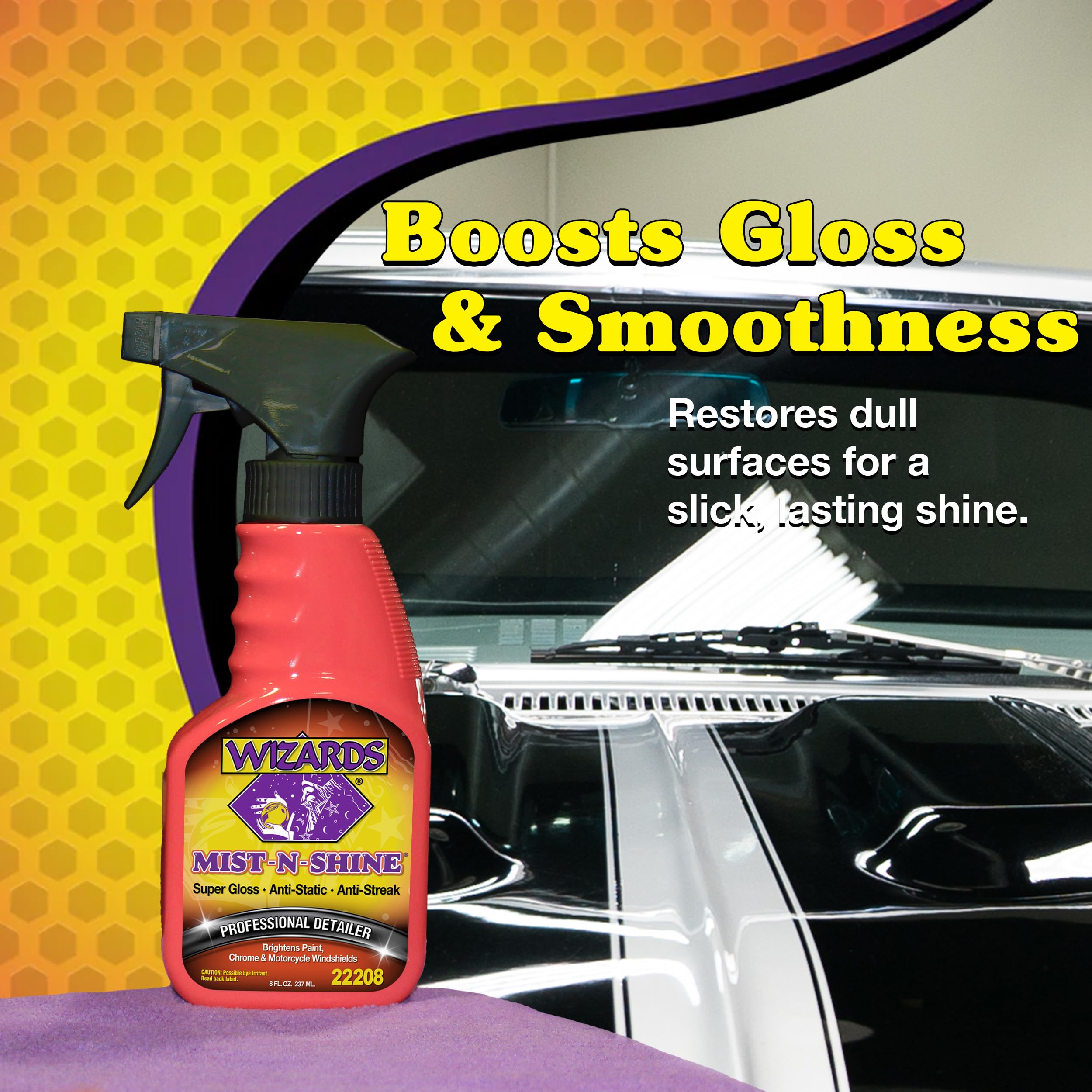 Wizards Mist-N-Shine Professional Detailer - Multi-Use Glass Cleaner For Vehicles - Adds Gloss To Paint, Chrome And Glass - 8 Oz Detail Spray - Made In Usa