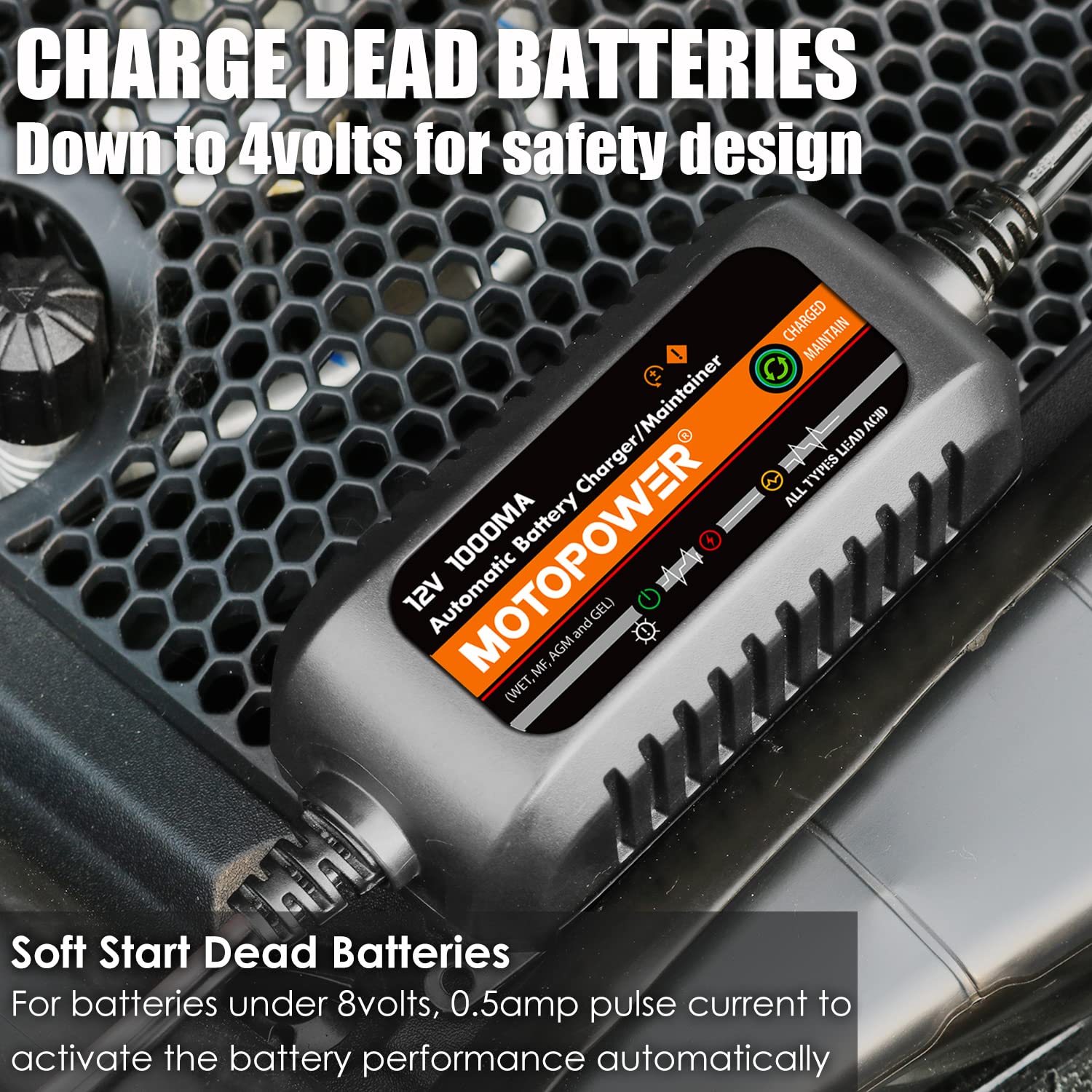 Motopower Mp00205B 12V 1000Ma Automatic Battery Charger, Battery Maintainer, Trickle Charger, And Battery Desulfator With Timer Protection - Black Edition