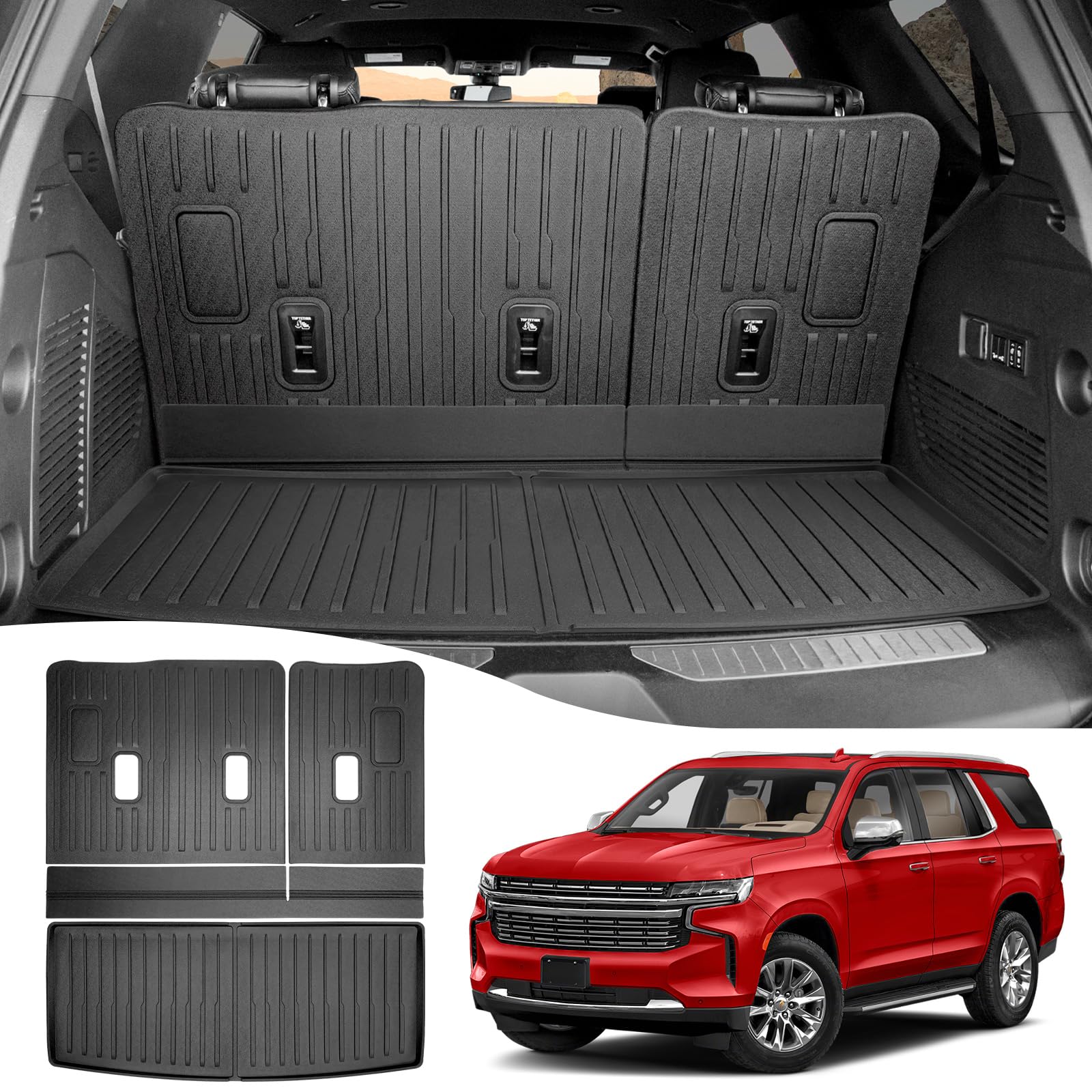 Utiiy Cargo Mat with Seat Back Cover Fit for 2022-2024 Chevy Tahoe/GMC Yukon Accessories, Cargo Liner TPE Trunk Mat Back Seat Pr